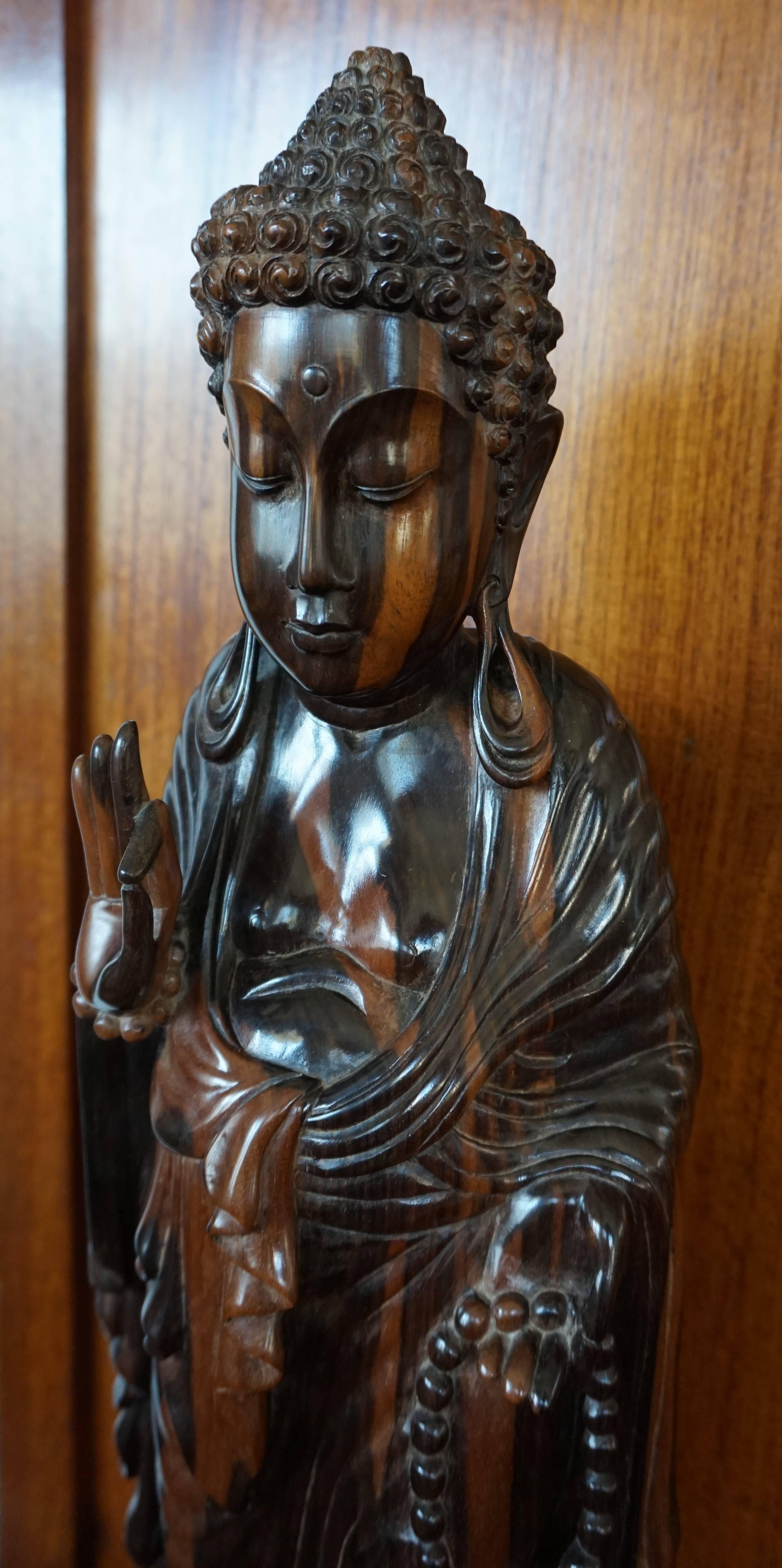 Large and Stunning Carved Coromandel Sculpture of Standing Buddha Amida on Lotus 1