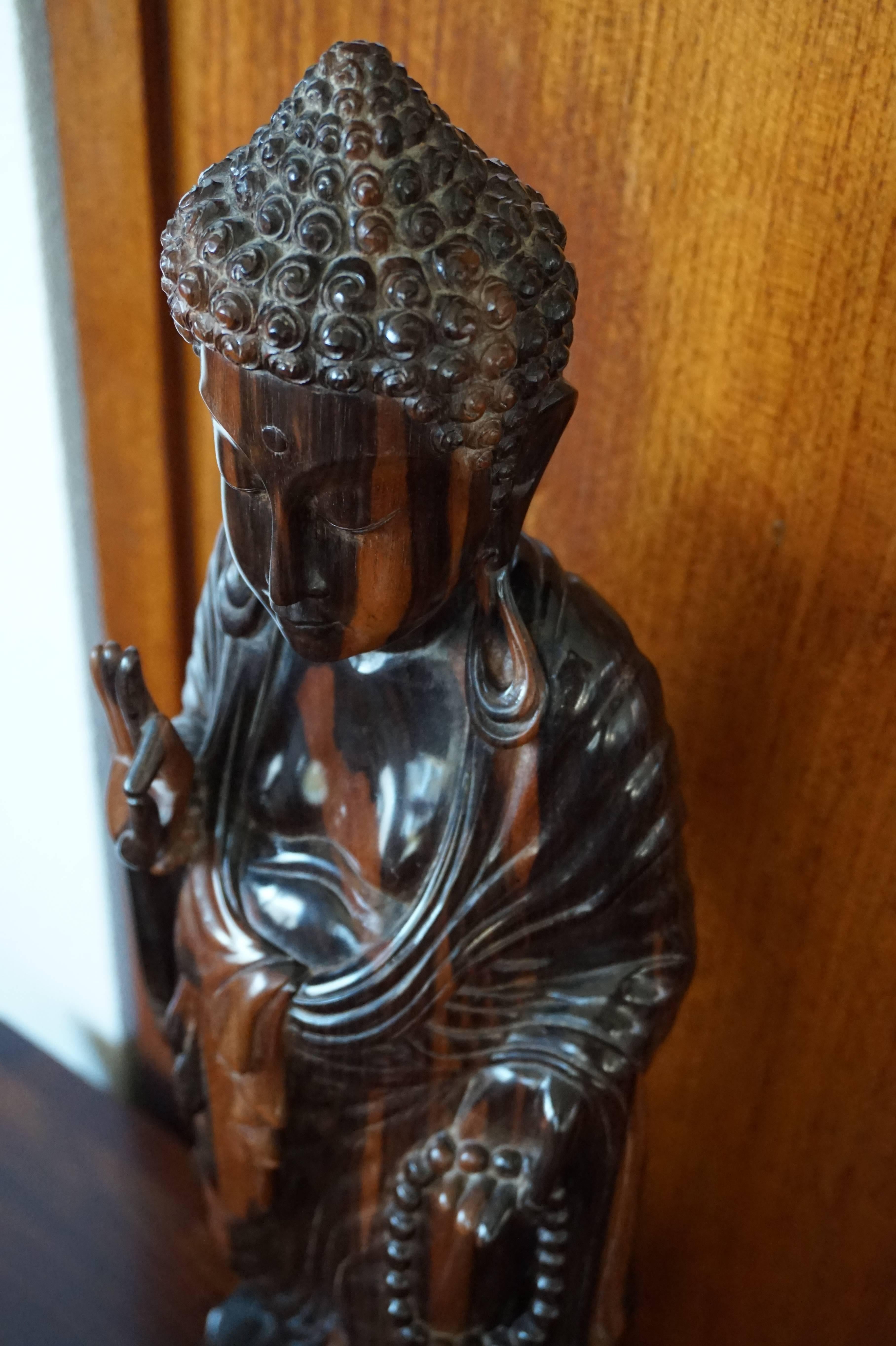 Large and Stunning Carved Coromandel Sculpture of Standing Buddha Amida on Lotus 4