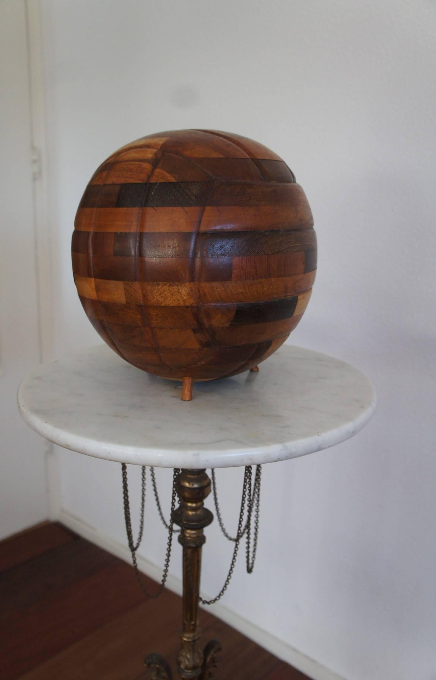 Mid-Century Modern Unique & Hand Crafted Vintage 1960s Soccer Ball / Wooden Football Sculpture