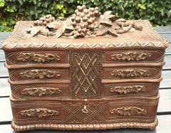 19th Century Carved Jewelry, Treasure Box, Cabinet and Seven Drawers