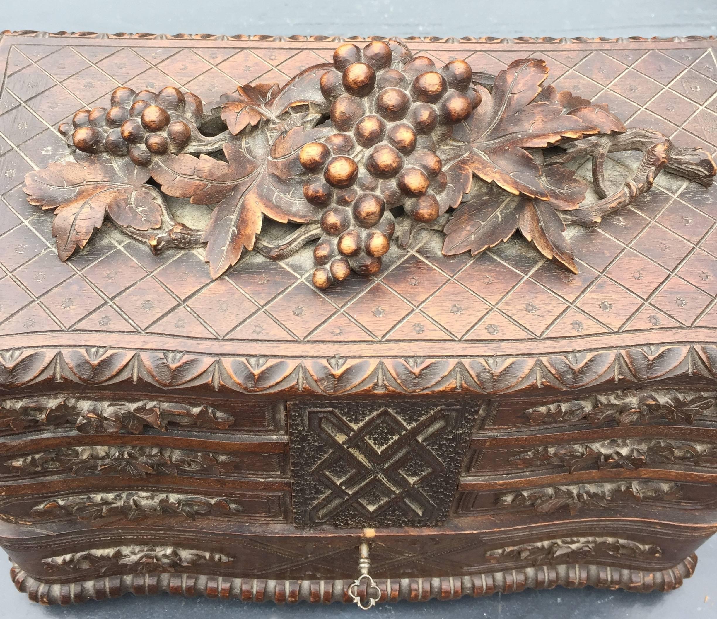 Wood 19th Century Carved Jewelry, Treasure Box, Cabinet and Seven Drawers