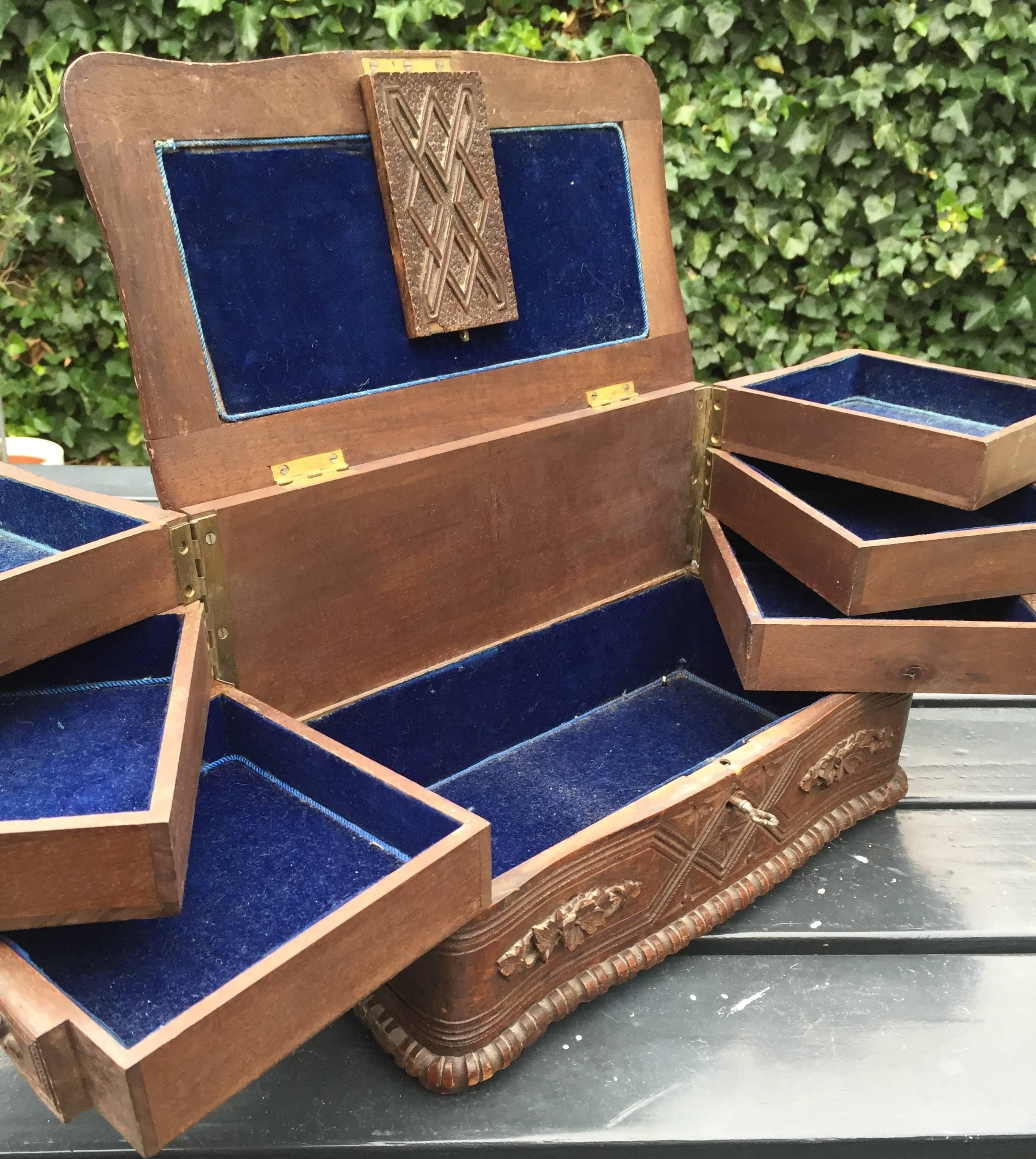 19th Century Carved Jewelry, Treasure Box, Cabinet and Seven Drawers 2