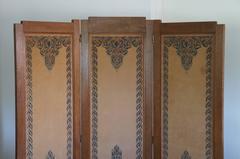 Dutch Arts and Crafts Folding Screen with Batik Printed Felt on Wooden Panels