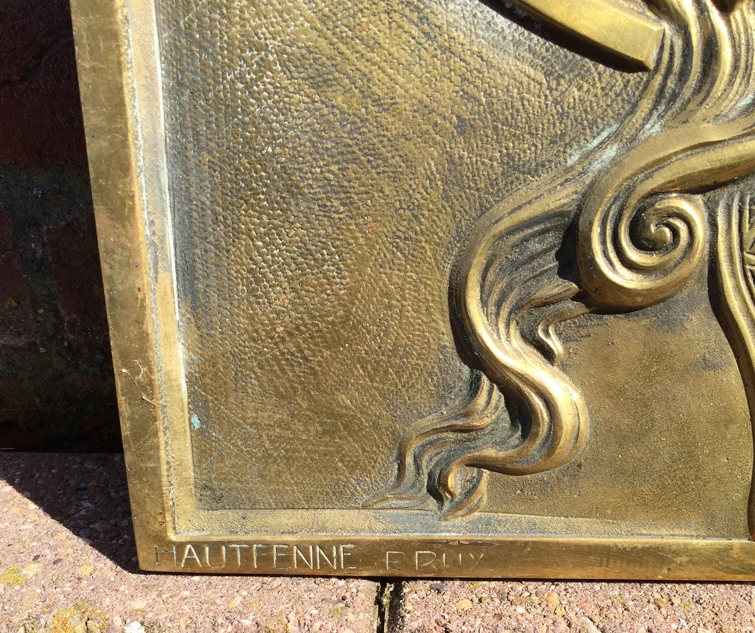 Belgian Early 1900 Heavy Art Nouveau Bronze Wall Plaque of Jesus - Christ by Hautfenne