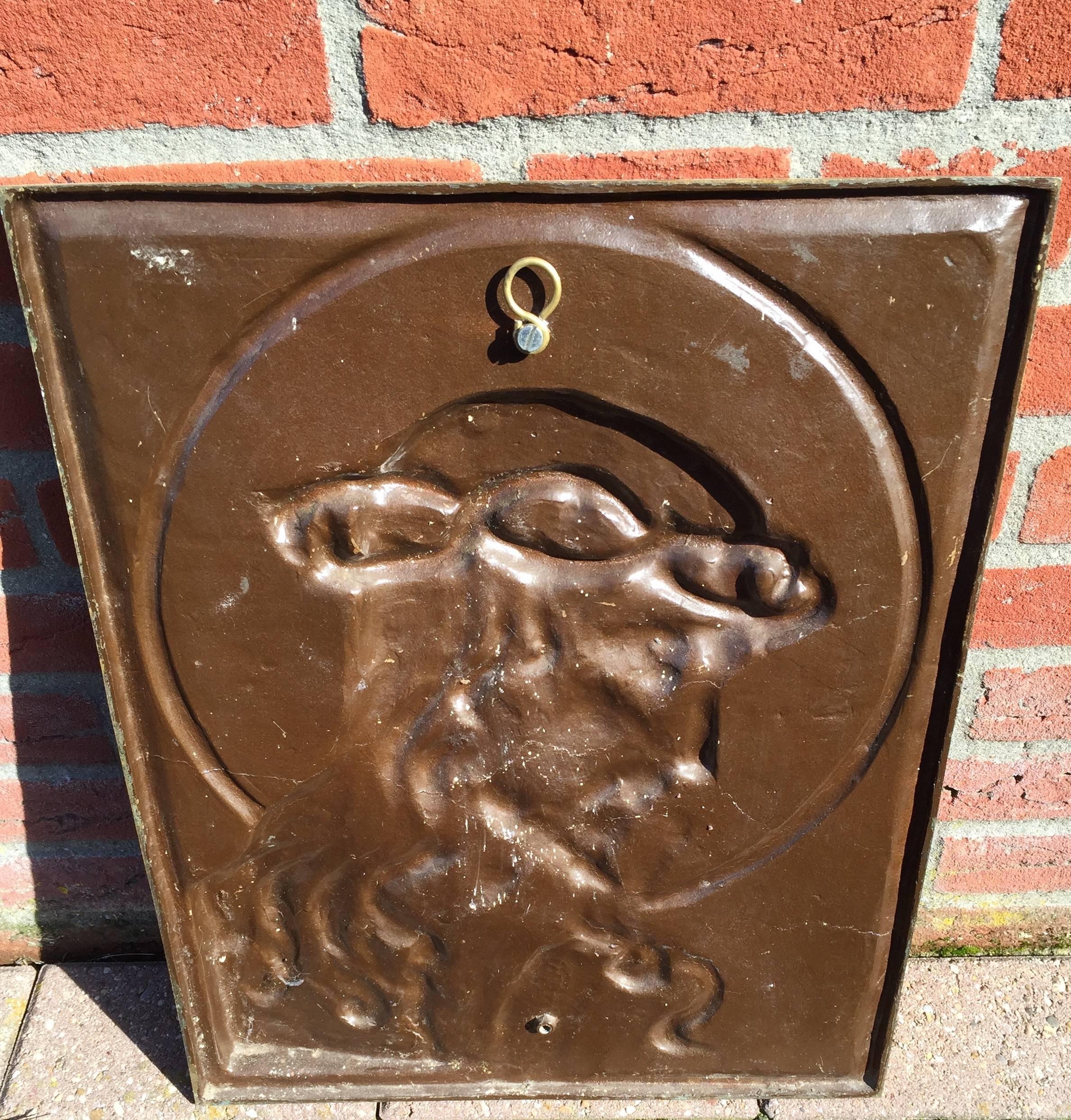 Hand-Crafted Early 1900 Heavy Art Nouveau Bronze Wall Plaque of Jesus - Christ by Hautfenne