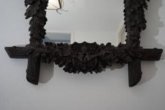 Antique Hand Carved Black Forest Mirror with Crest and Date Letter and Eagle