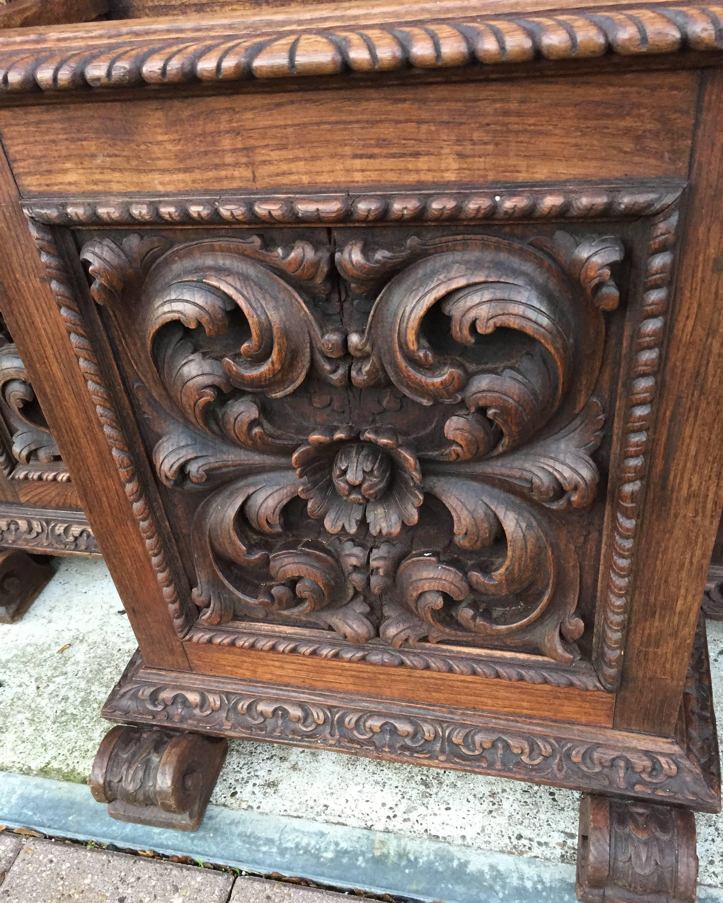 German Antique and Magnificently Carved Coat Rack with Umbrella Stand and Mirror