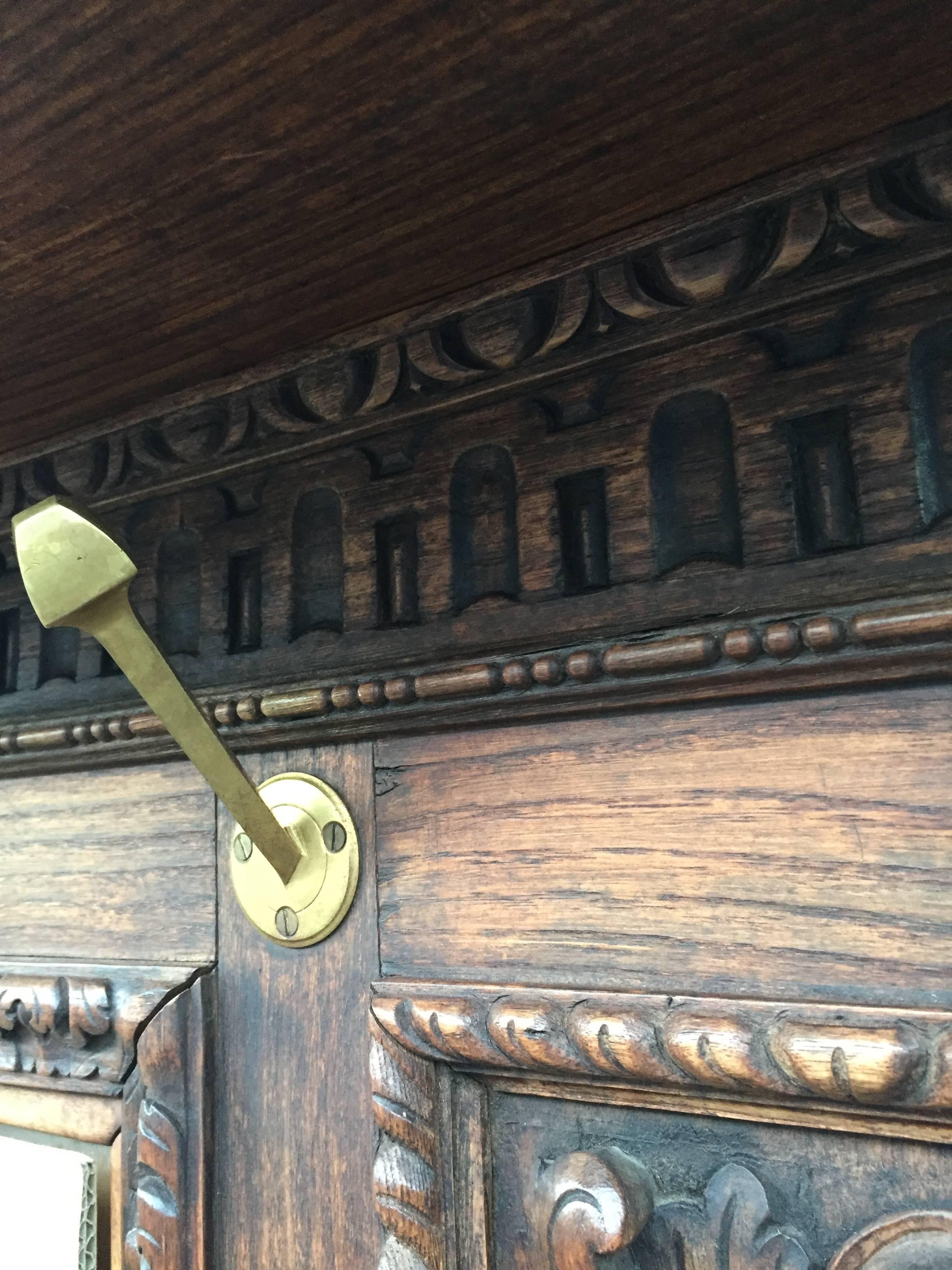 Antique and Magnificently Carved Coat Rack with Umbrella Stand and Mirror 2