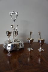 WMF Jugendstil Silvered and Gilt Egg Cups and Spoons Holder Early 20th Century