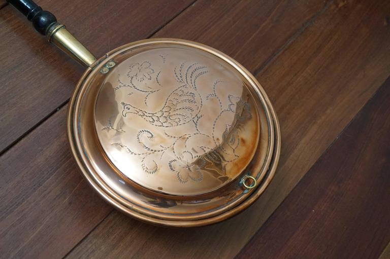 Antique 19th Century Red Copper and Wood Bedpan Bed Heating for the