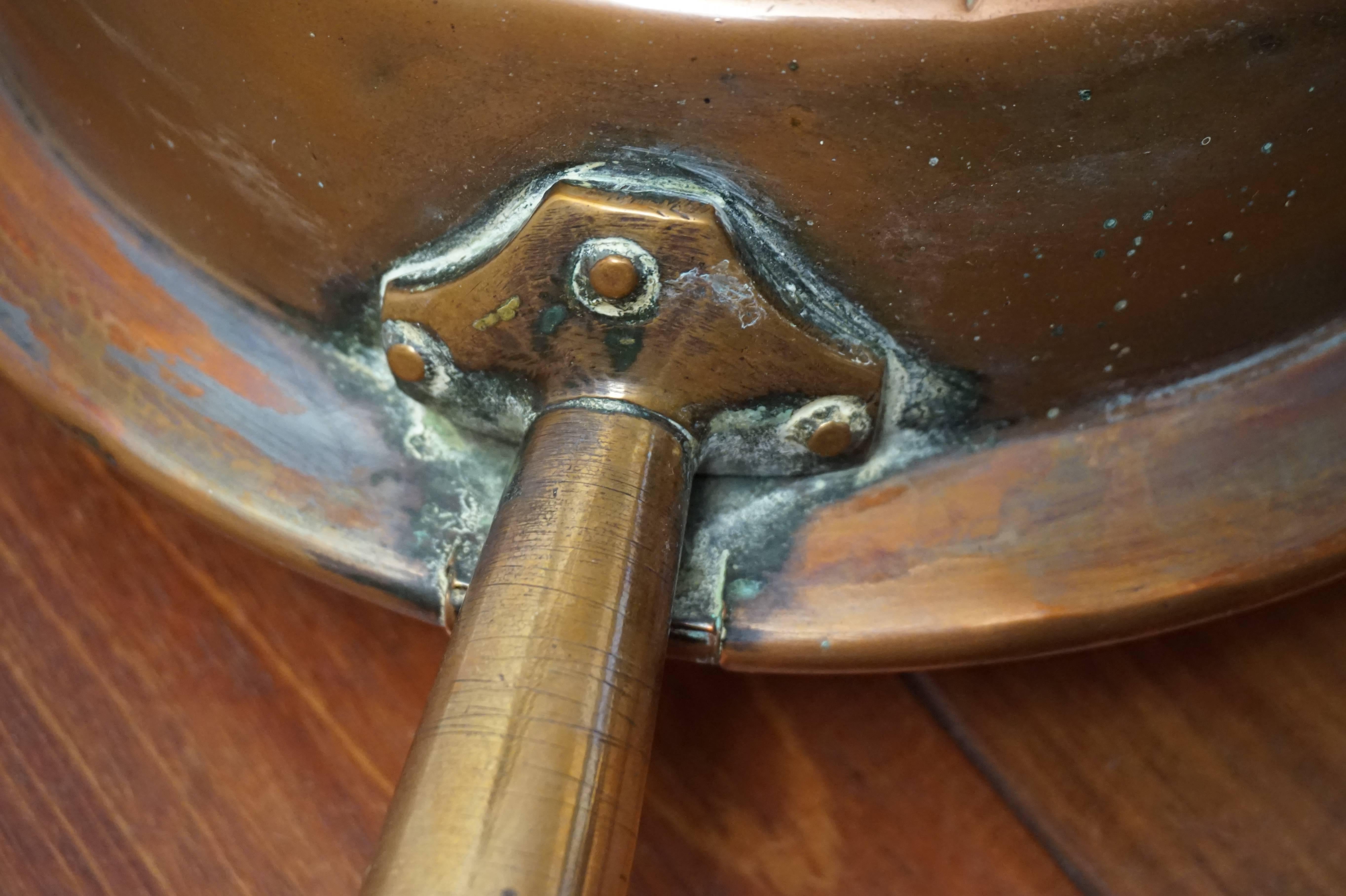 Dutch Antique 19th Century Red Copper and Wood Bedpan Bed Heating for the Rich in 1860