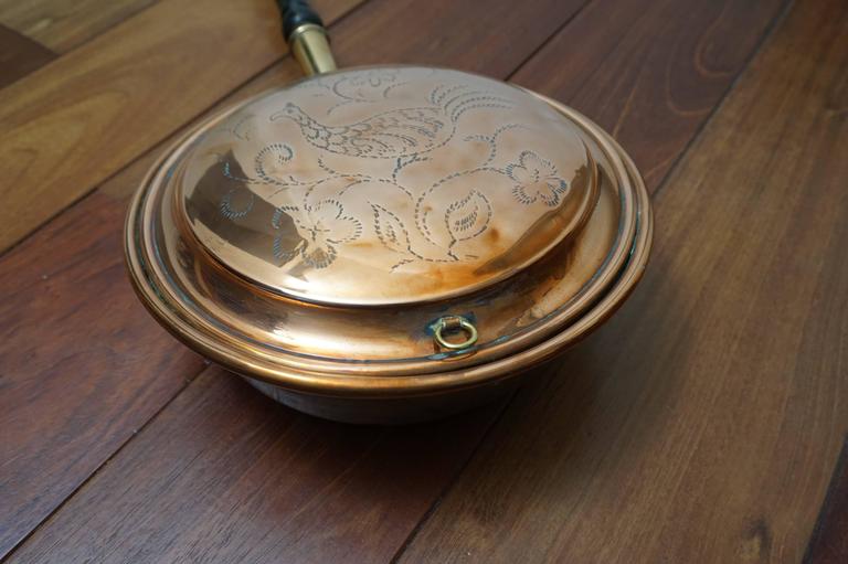 Antique 19th Century Red Copper and Wood Bedpan Bed Heating for the