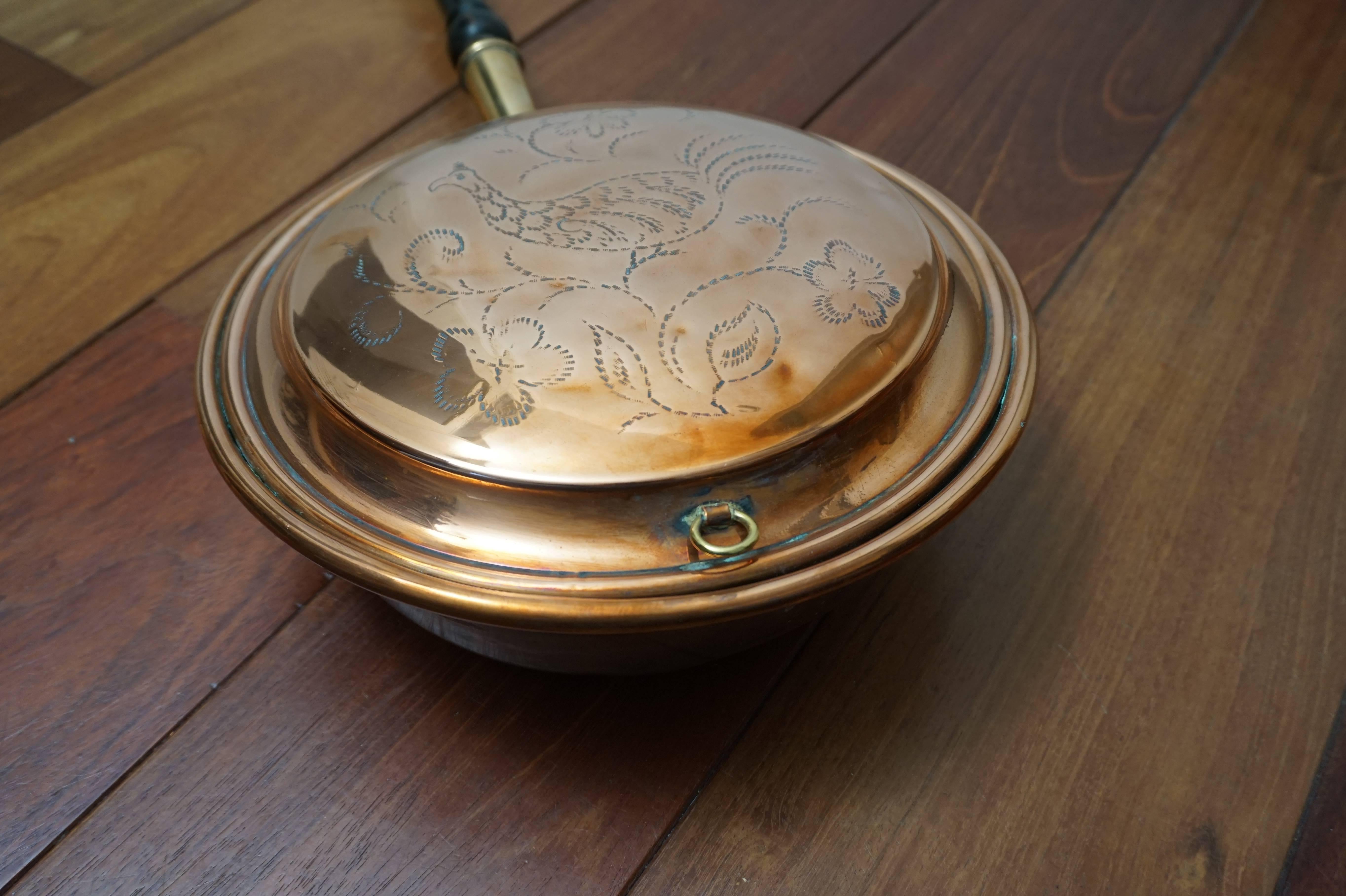 Ebonized Antique 19th Century Red Copper and Wood Bedpan Bed Heating for the Rich in 1860
