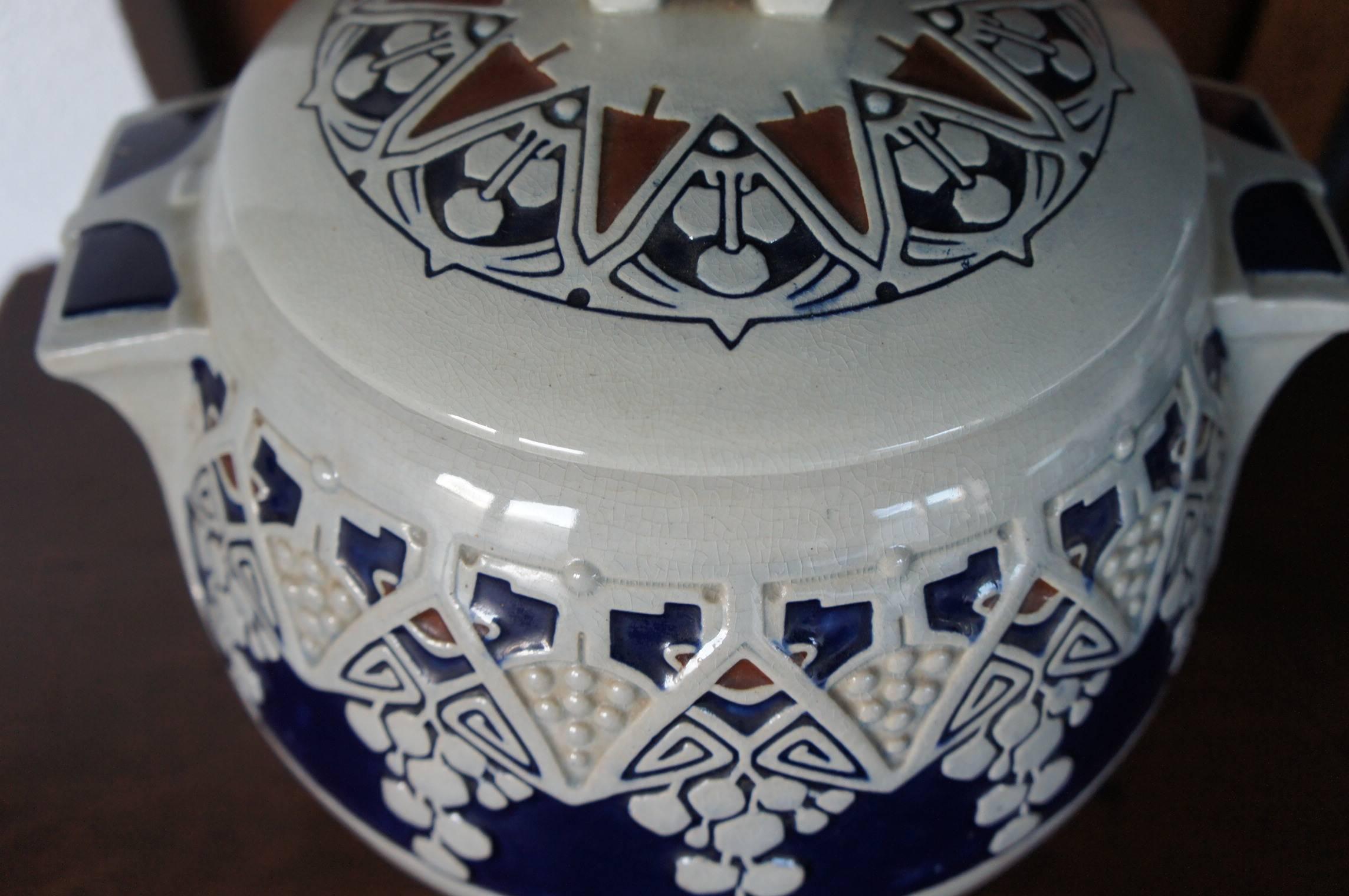 German Stunning 20th Century Jugendstil Style Glazed Cologne Earthenware Punch Bowl For Sale