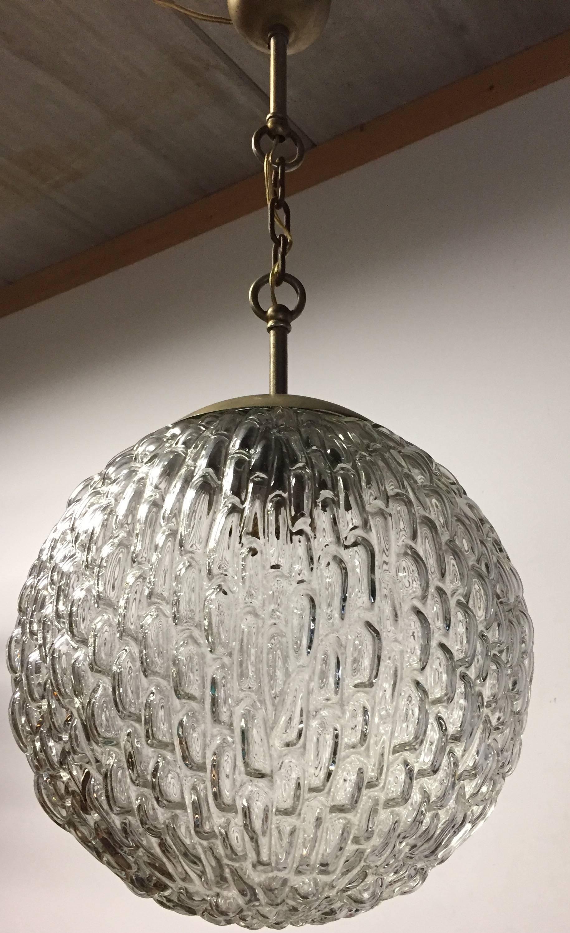 European Mid-Century Modern Design Round / Globe Shape Glass Pendant Light  For Sale