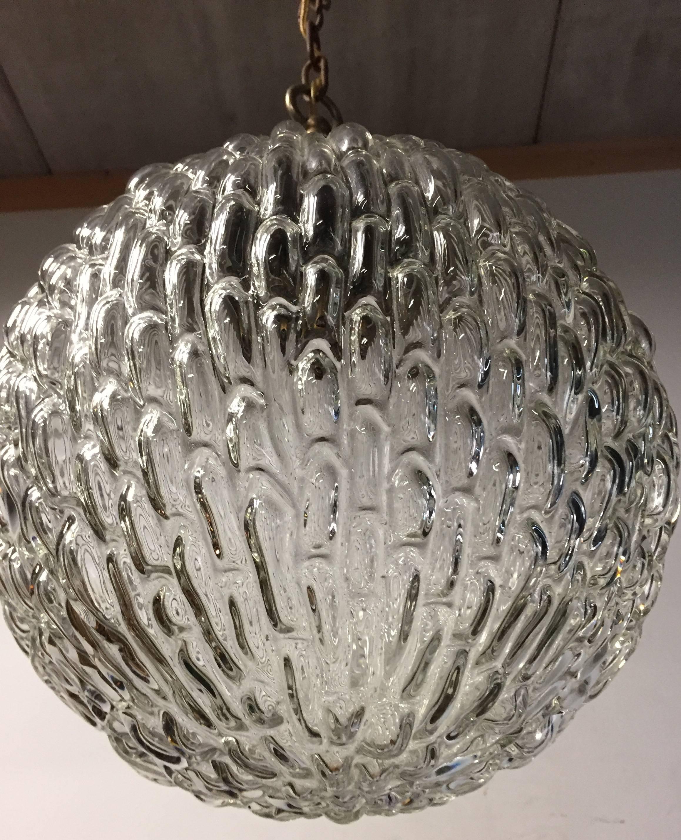 Mid-Century Modern Design Round / Globe Shape Glass Pendant Light  For Sale 1