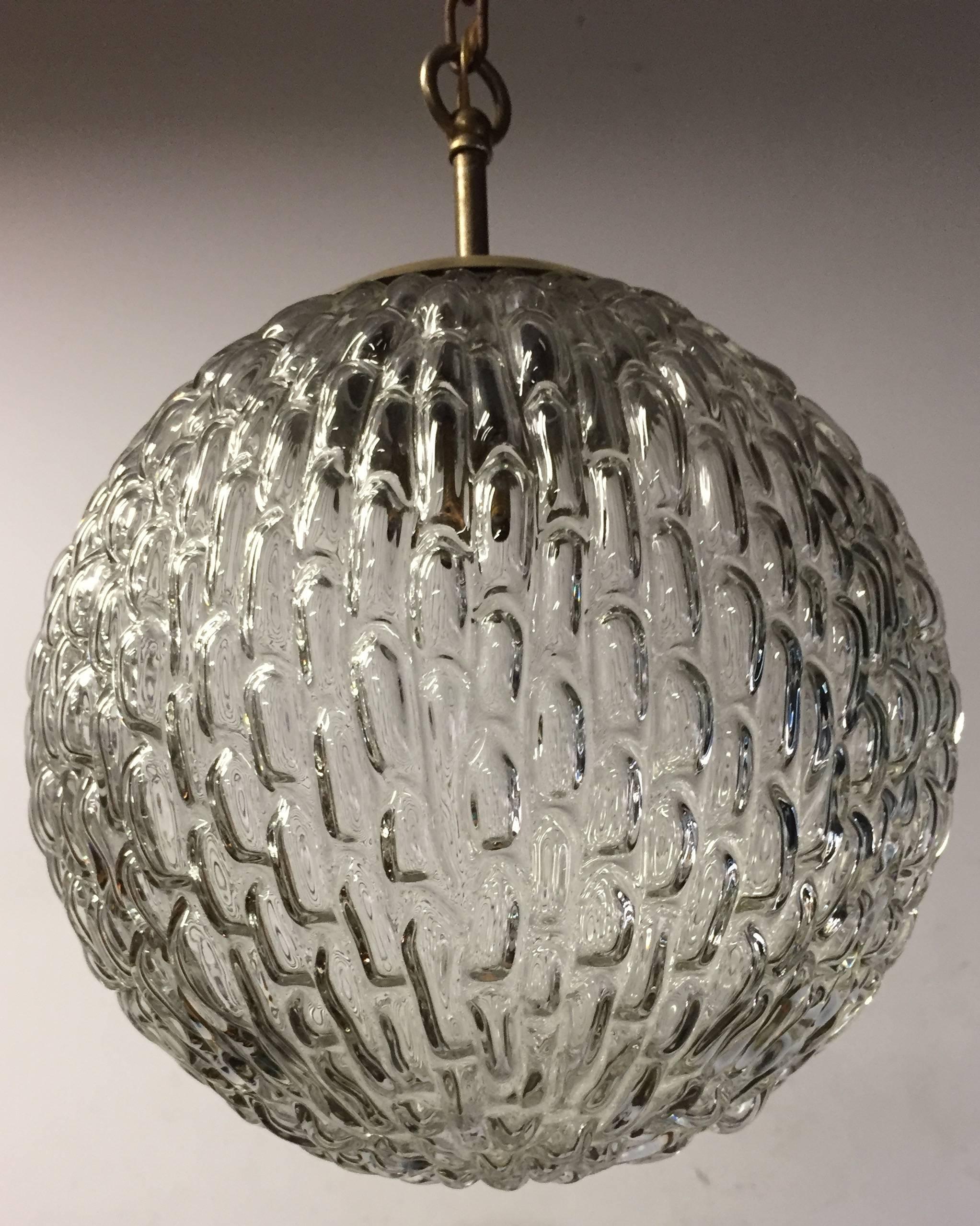Mid-Century Modern Design Round / Globe Shape Glass Pendant Light  For Sale 2