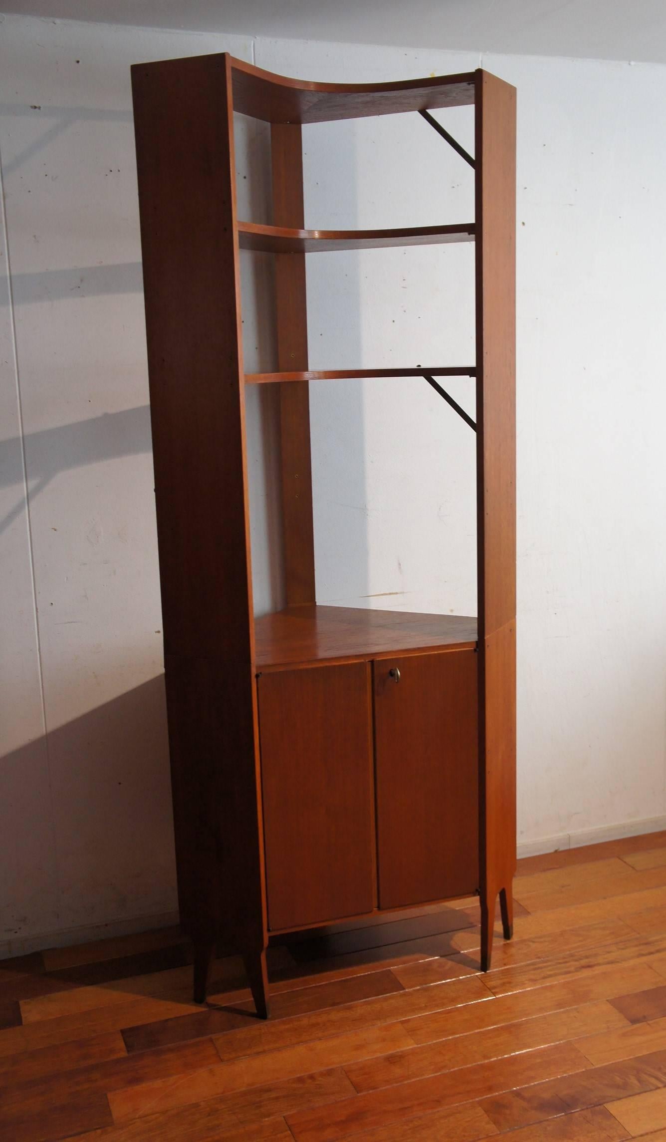 Teak Mid-Century Modern Scandinavian Design Corner Cabinet Bookcase or Stereo Cabinet