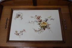 Antique Large Tile Serving Tray with Beautiful Flower Decor