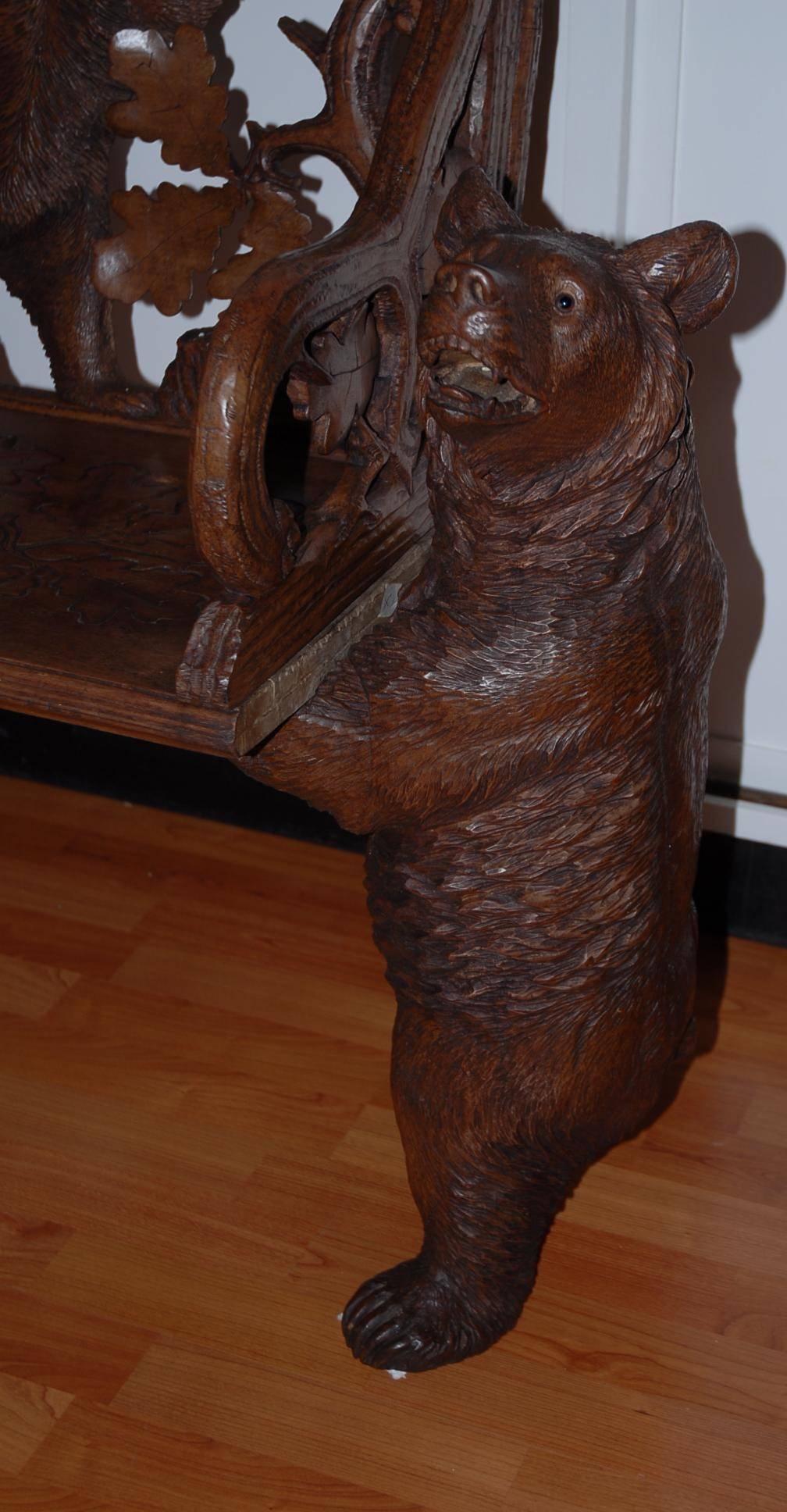 19th Century Swiss Carved Black Forest Bear Sculpture Bear Bench 1