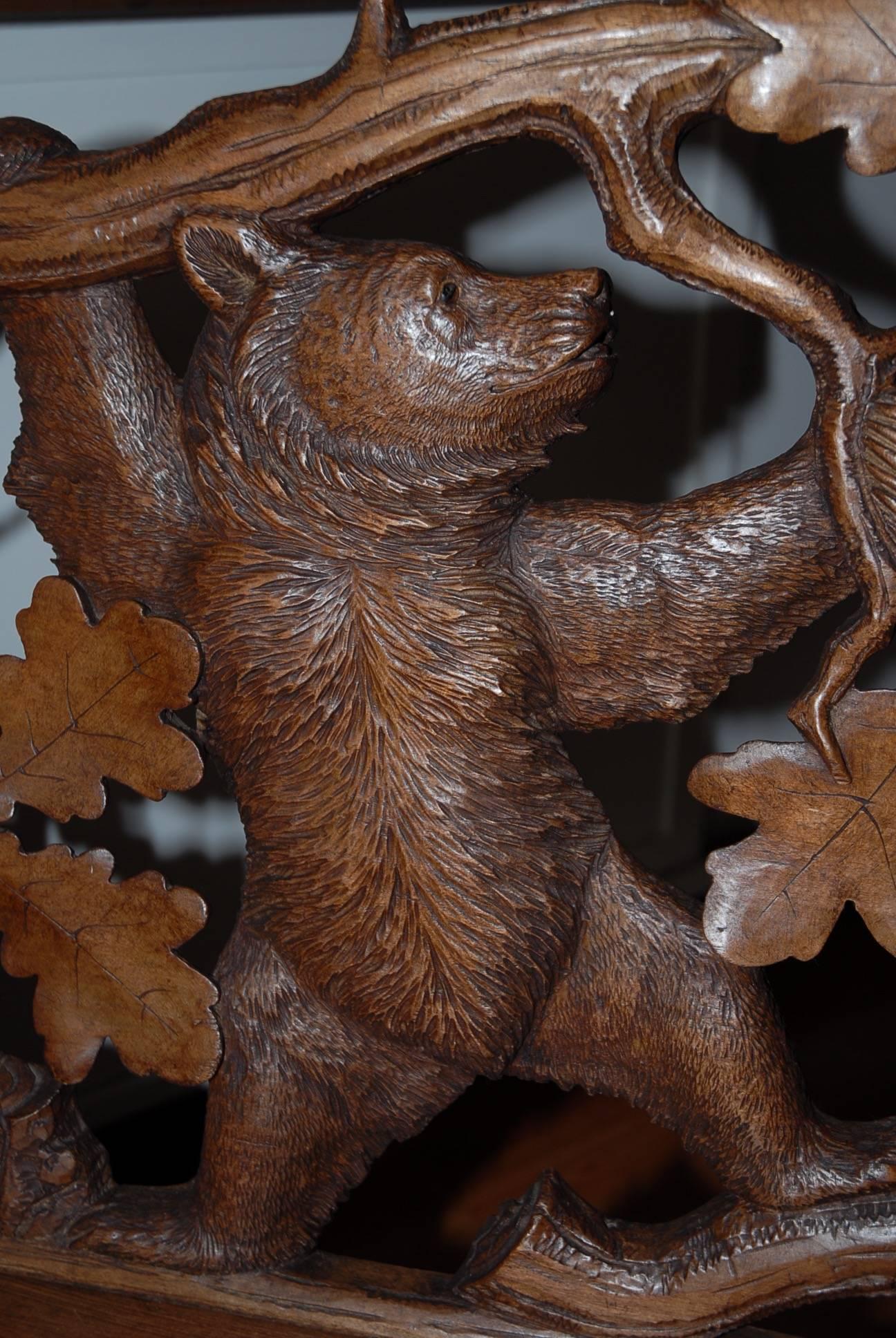 19th Century Swiss Carved Black Forest Bear Sculpture Bear Bench 2