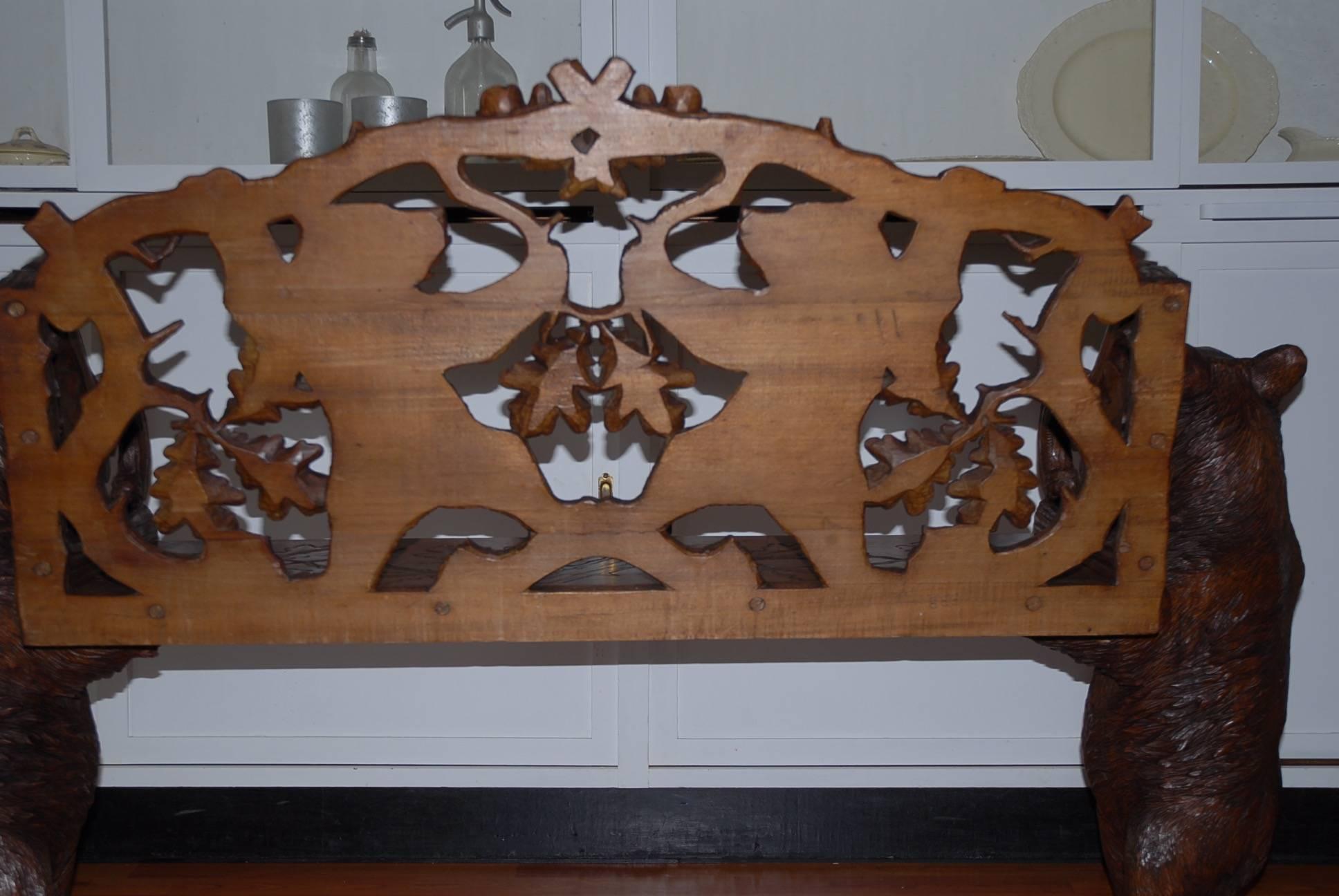 19th Century Swiss Carved Black Forest Bear Sculpture Bear Bench 4