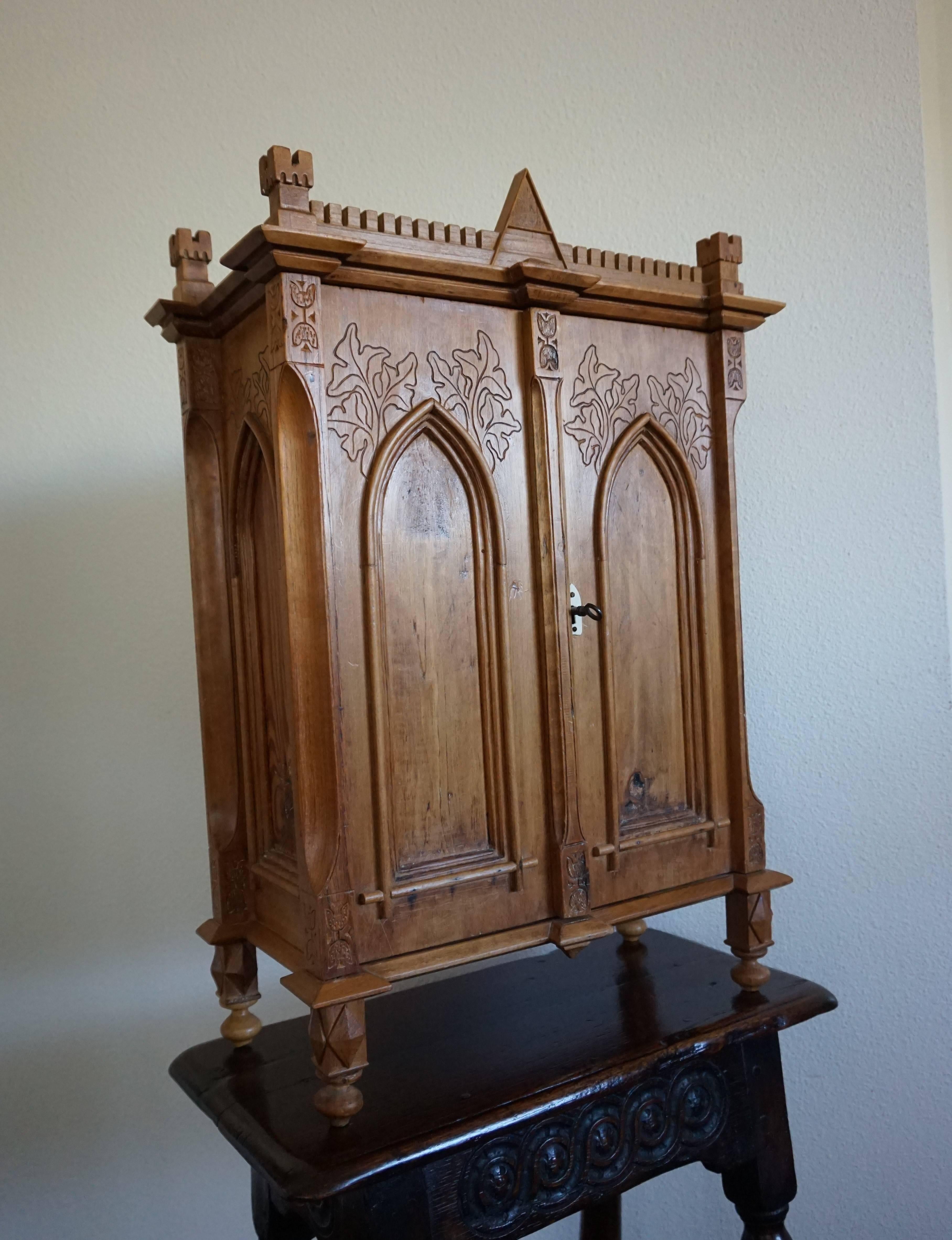 Antique Gothic Revival Hand-Carved Castle Shape Miniature Cabinet 4