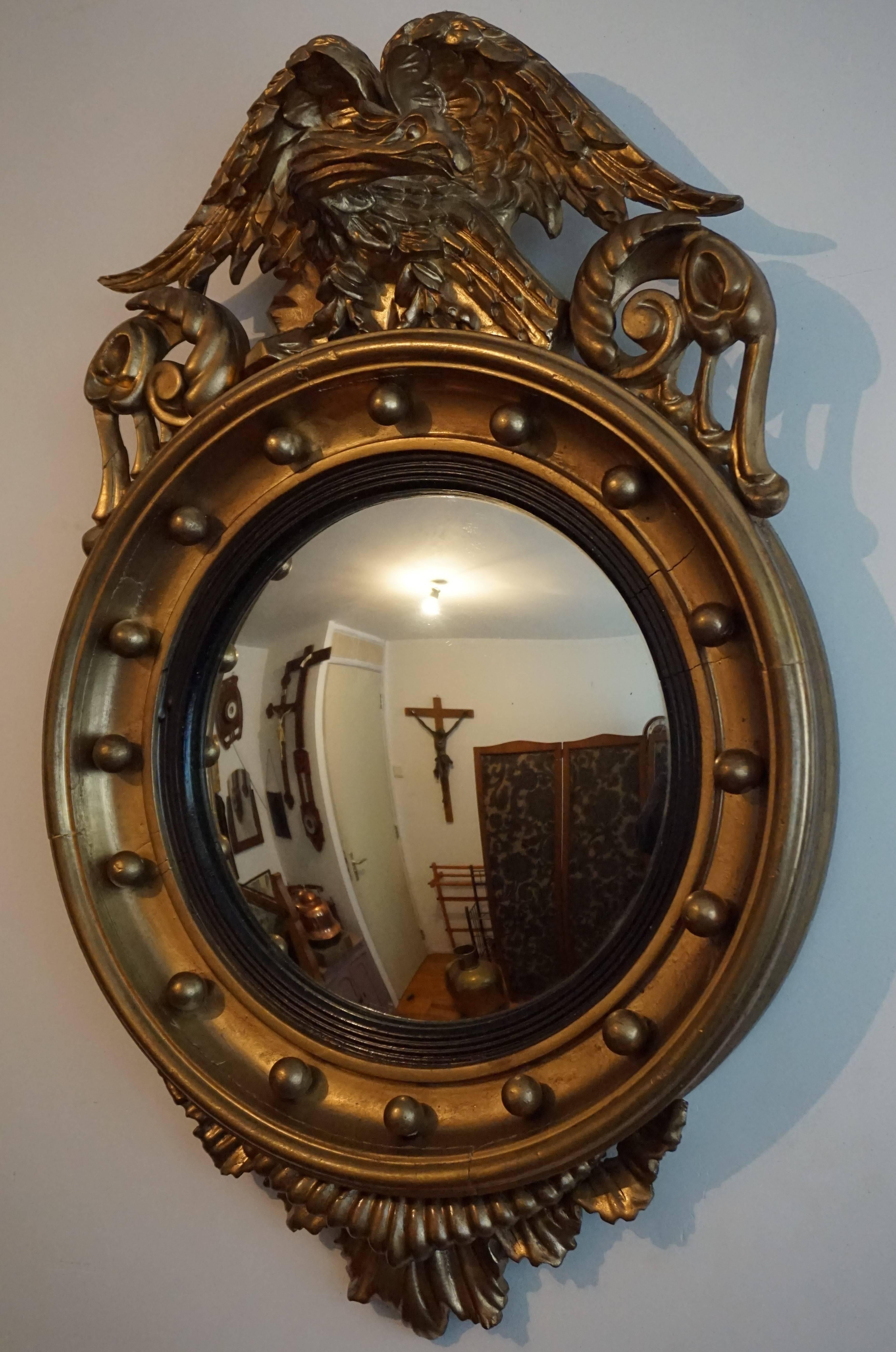 19th Century Gilt Federal Style Convex Mirror or Butler Mirror with Carved Eagle 2