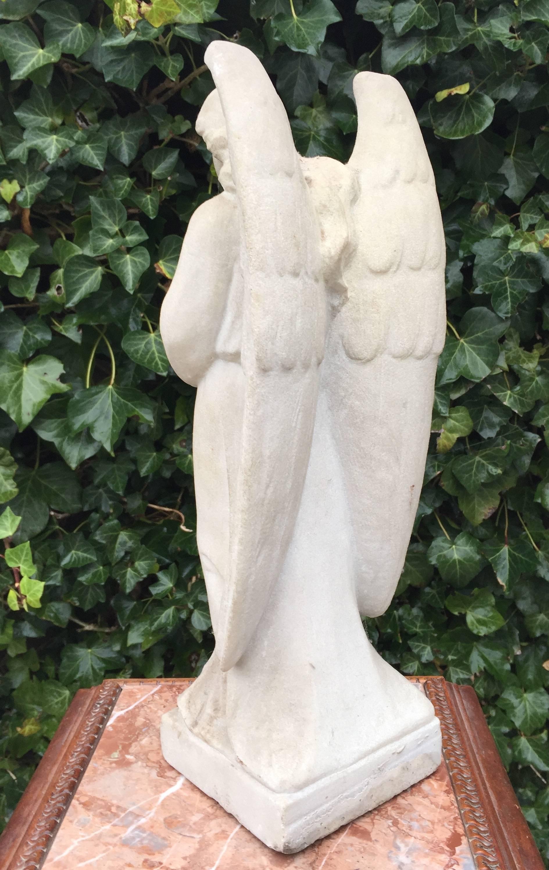 Early 1900 Hand-Carved Marble Angel Figure Statue with Wings Beautiful Sculpture In Excellent Condition In Lisse, NL
