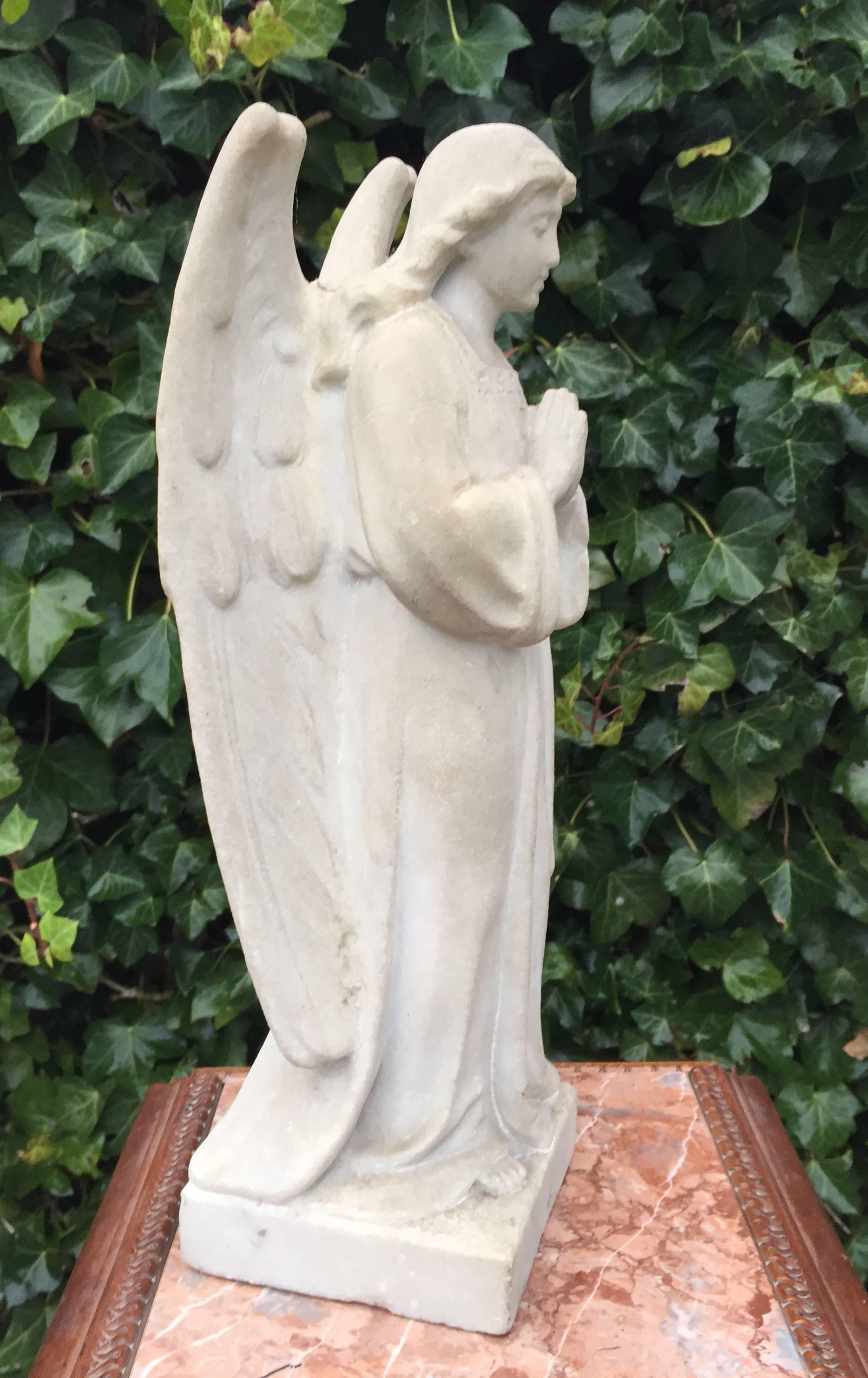 Early 1900 Hand-Carved Marble Angel Figure Statue with Wings Beautiful Sculpture 1