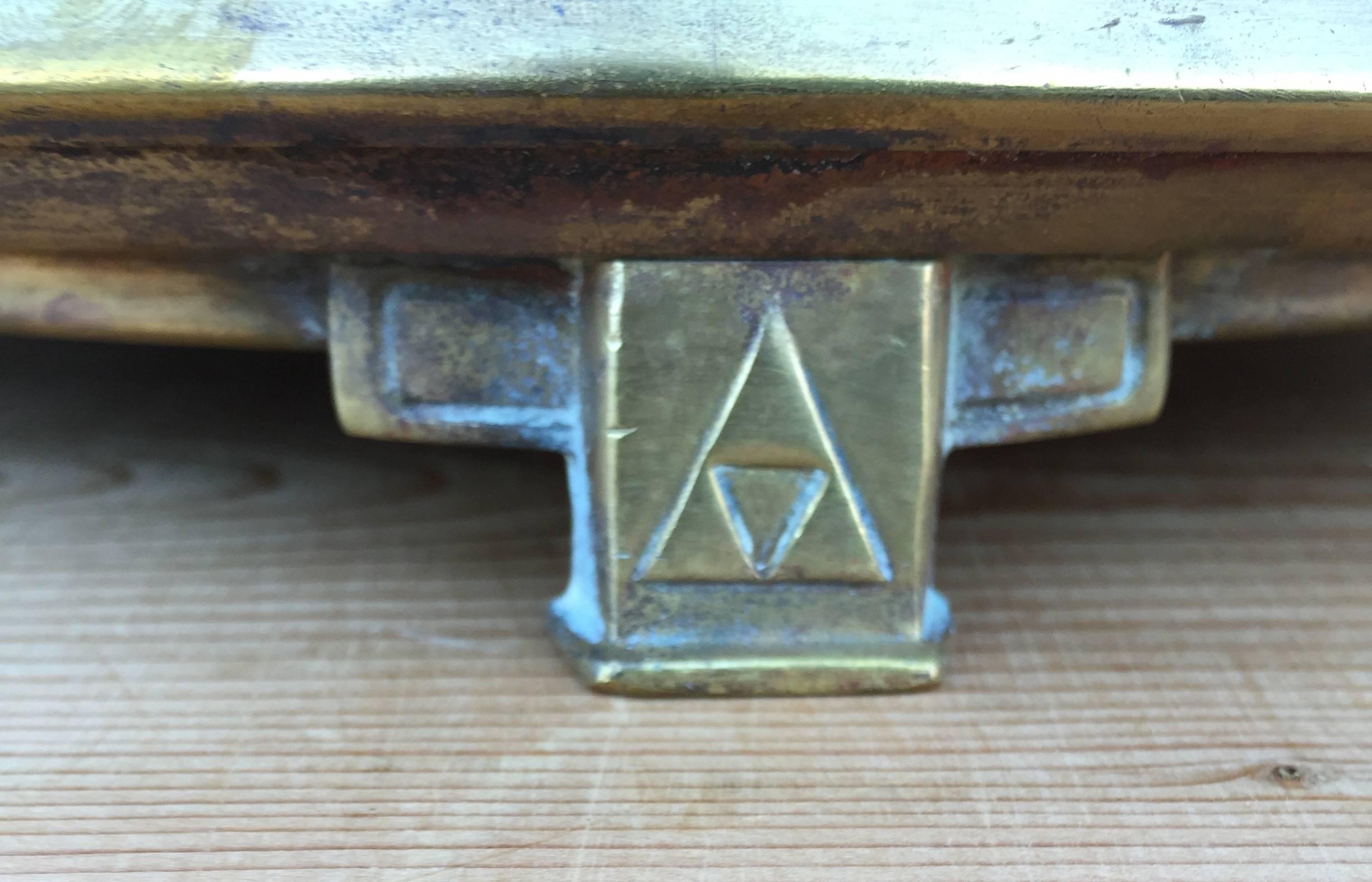 Arts and Crafts-Jardinière oder Pflanzgefäßhalter aus Kupfer und Messing mit geometrischem Dekor im Angebot 2