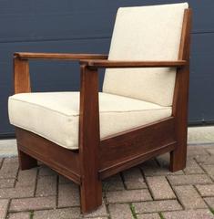 Rare Dutch Art Deco Haagse School Oak & Macassar Lounge Chair by LOV Oosterbeek