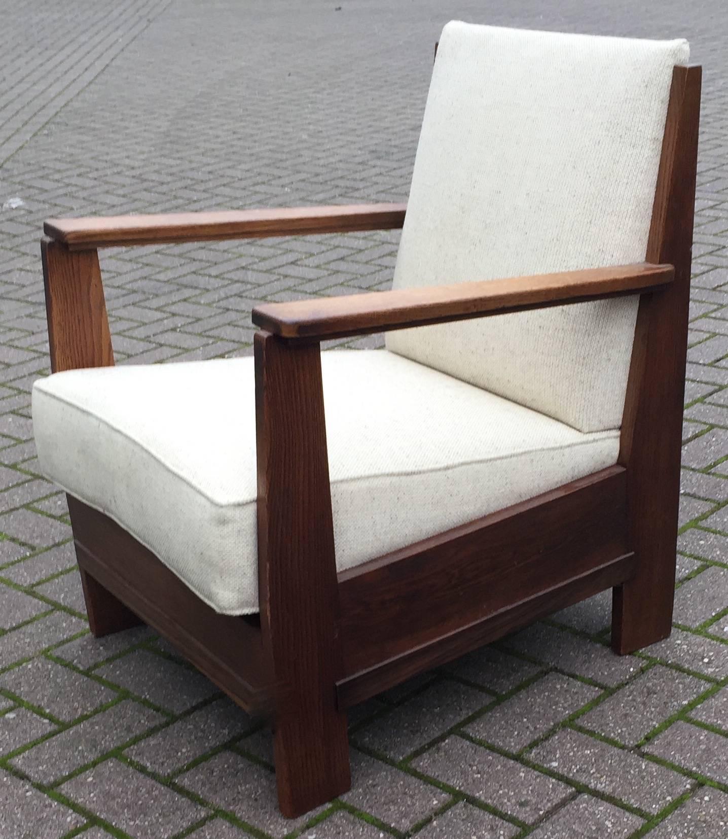 Rare Dutch Art Deco Haagse School Oak & Macassar Lounge Chair by LOV Oosterbeek 1