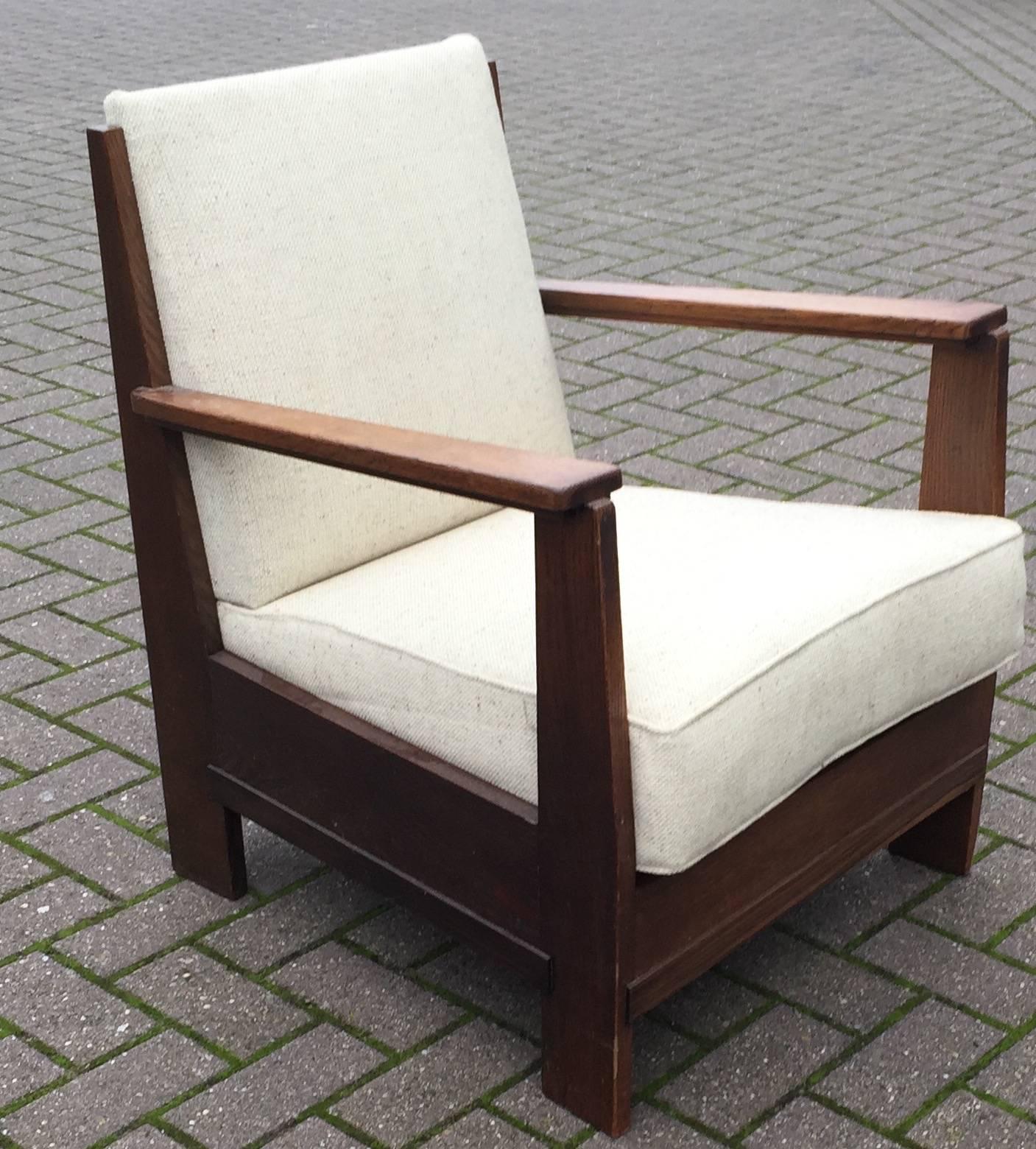 Rare Dutch Art Deco Haagse School Oak & Macassar Lounge Chair by LOV Oosterbeek 2