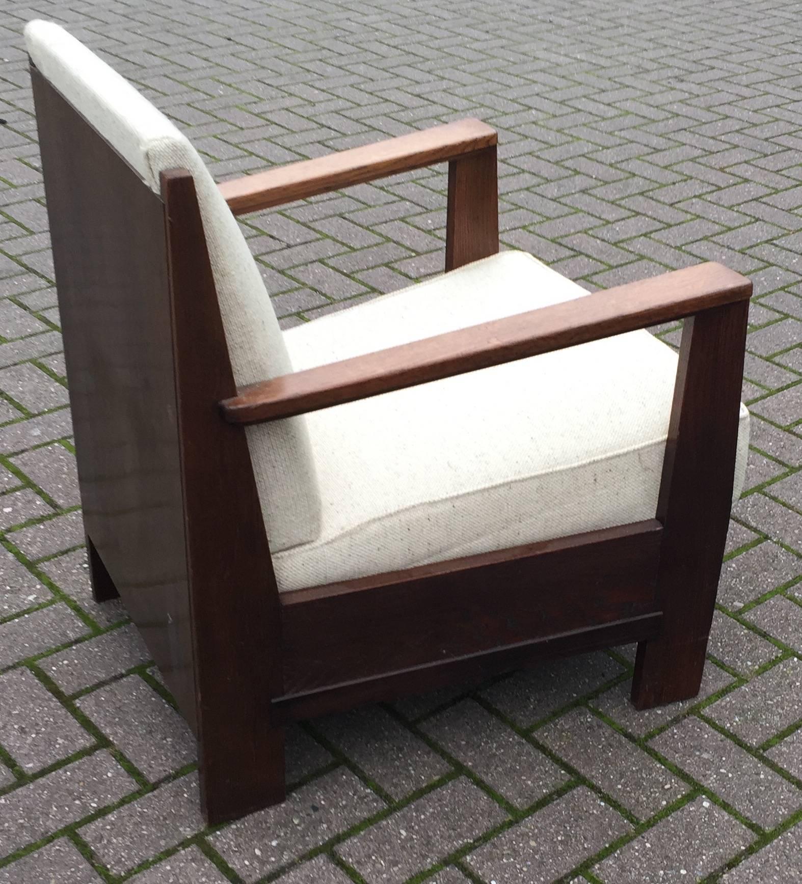 Rare Dutch Art Deco Haagse School Oak & Macassar Lounge Chair by LOV Oosterbeek 3