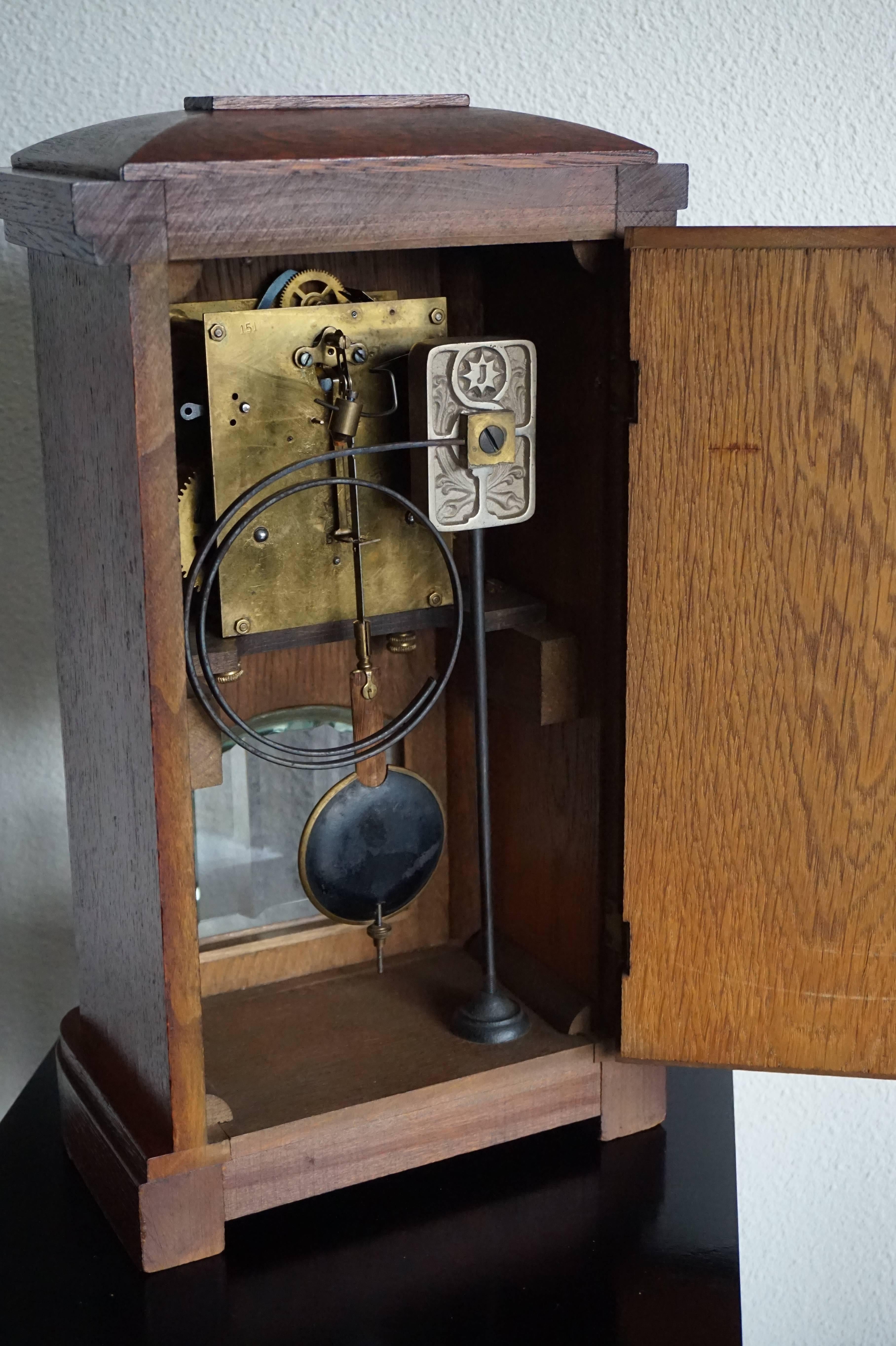 Art Deco Pendulum / Table Clock with Beveled Glass and Mother-of-Pearl Inlay In Excellent Condition In Lisse, NL