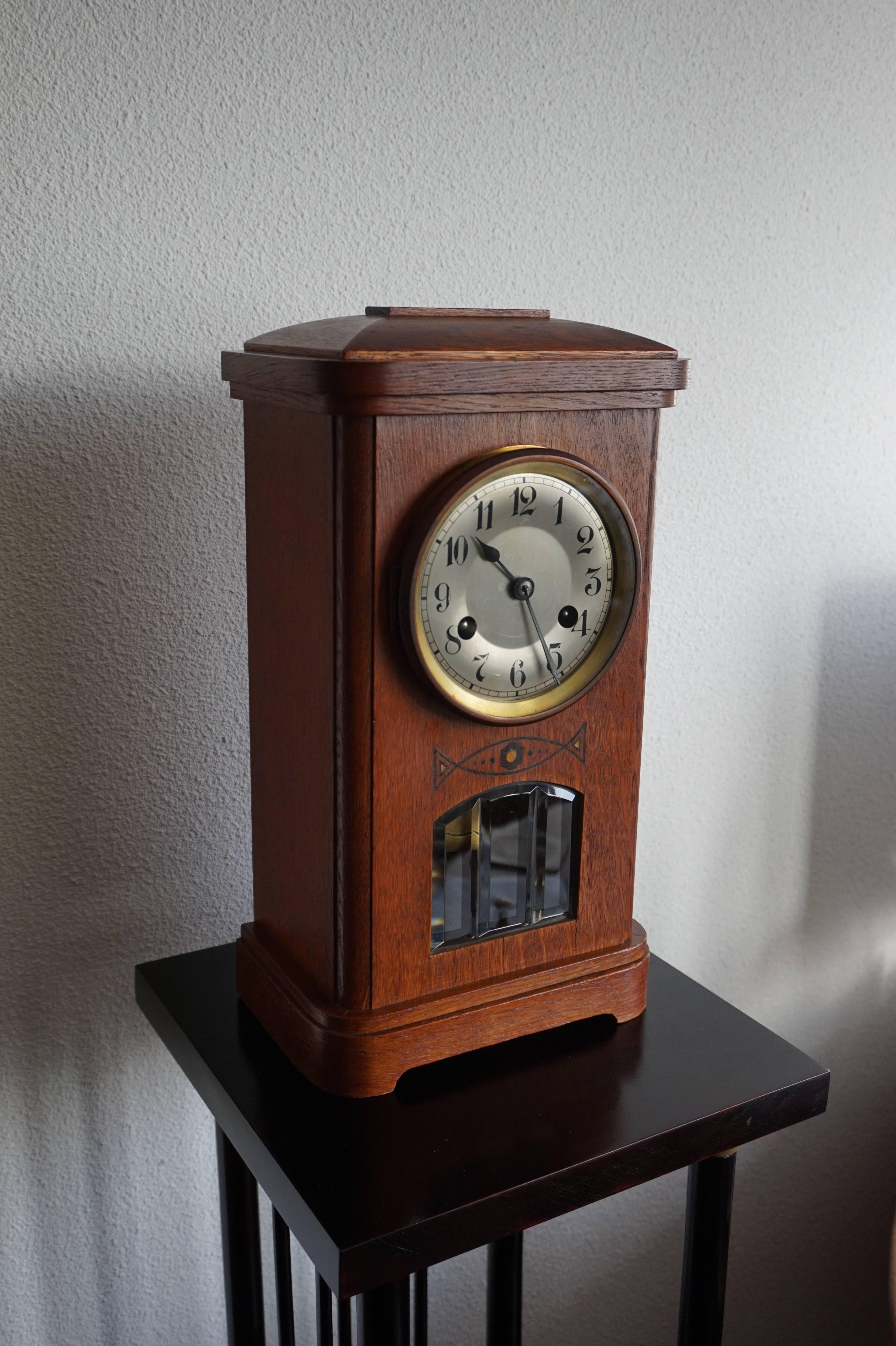 Art Deco Pendulum / Table Clock with Beveled Glass and Mother-of-Pearl Inlay 2