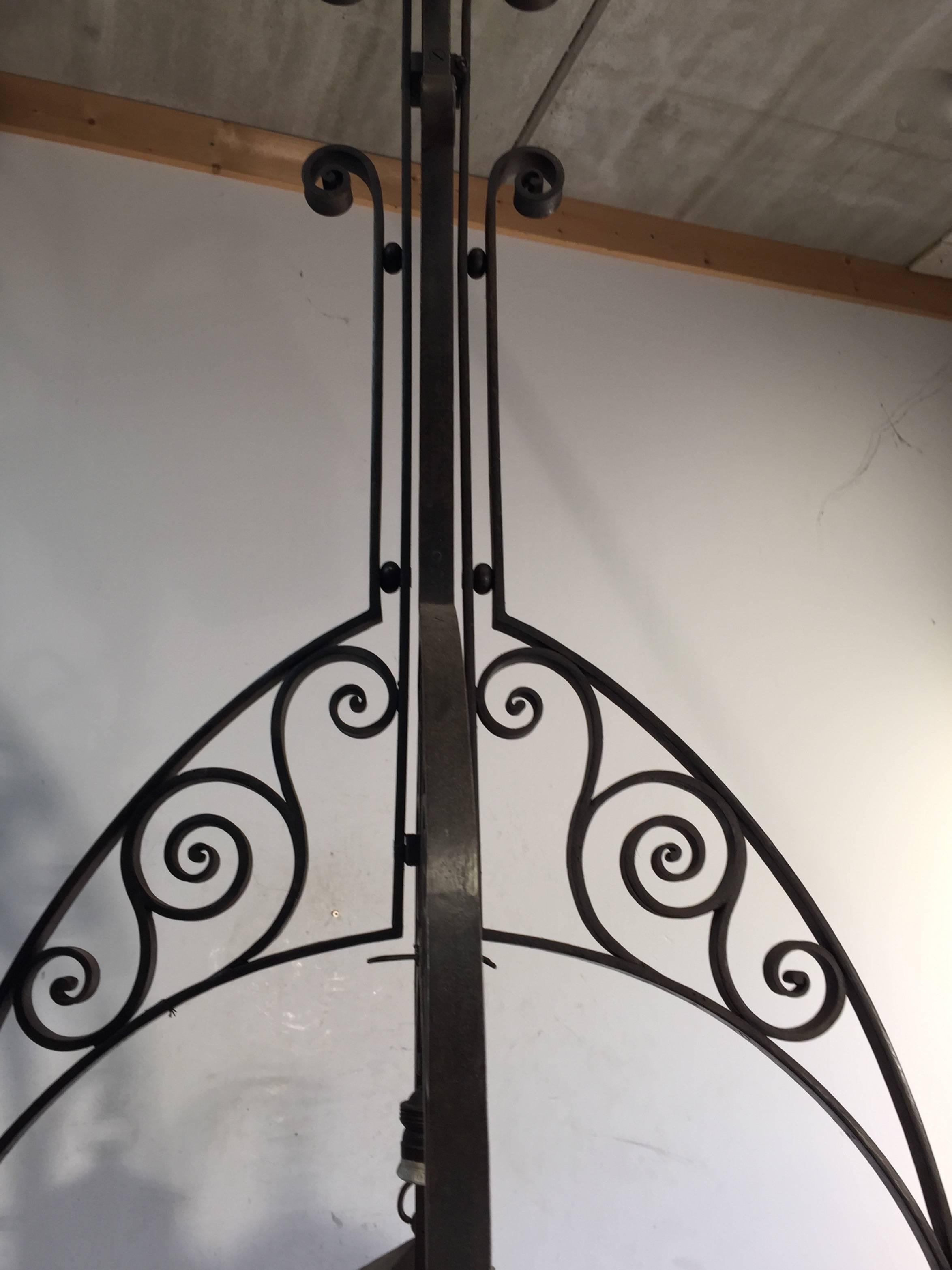 Large and Stunning Antique, Art Deco Wrought Iron Chandelier by Francois Carion In Excellent Condition For Sale In Lisse, NL