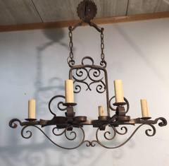 Large Arts & Crafts Forged in Fire Wrought Iron Chandelier / Ceiling Lamp