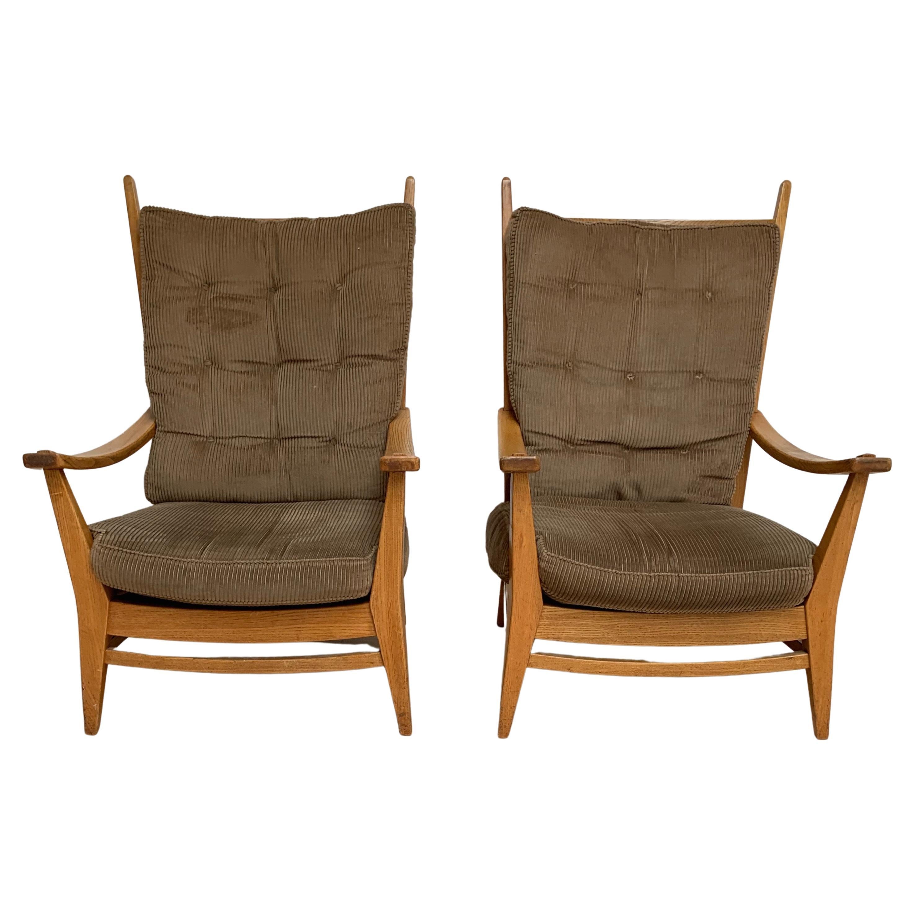 1930-1940, Rare Pair of Modernist Design Oak Lounge Chairs by Bas Van Pelt