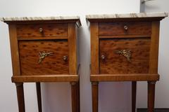 Antique Pair of Empire Style Nightstands Bedside Cabinets, Gilt Bronze & Marble