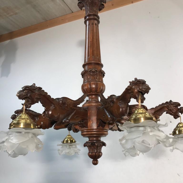 Six Light Dragon Sculptures Wooden Pendant Gothic Or Meval Six Light Dragon Sculptures Wooden Pendant Gothic Or Meval Style For 5