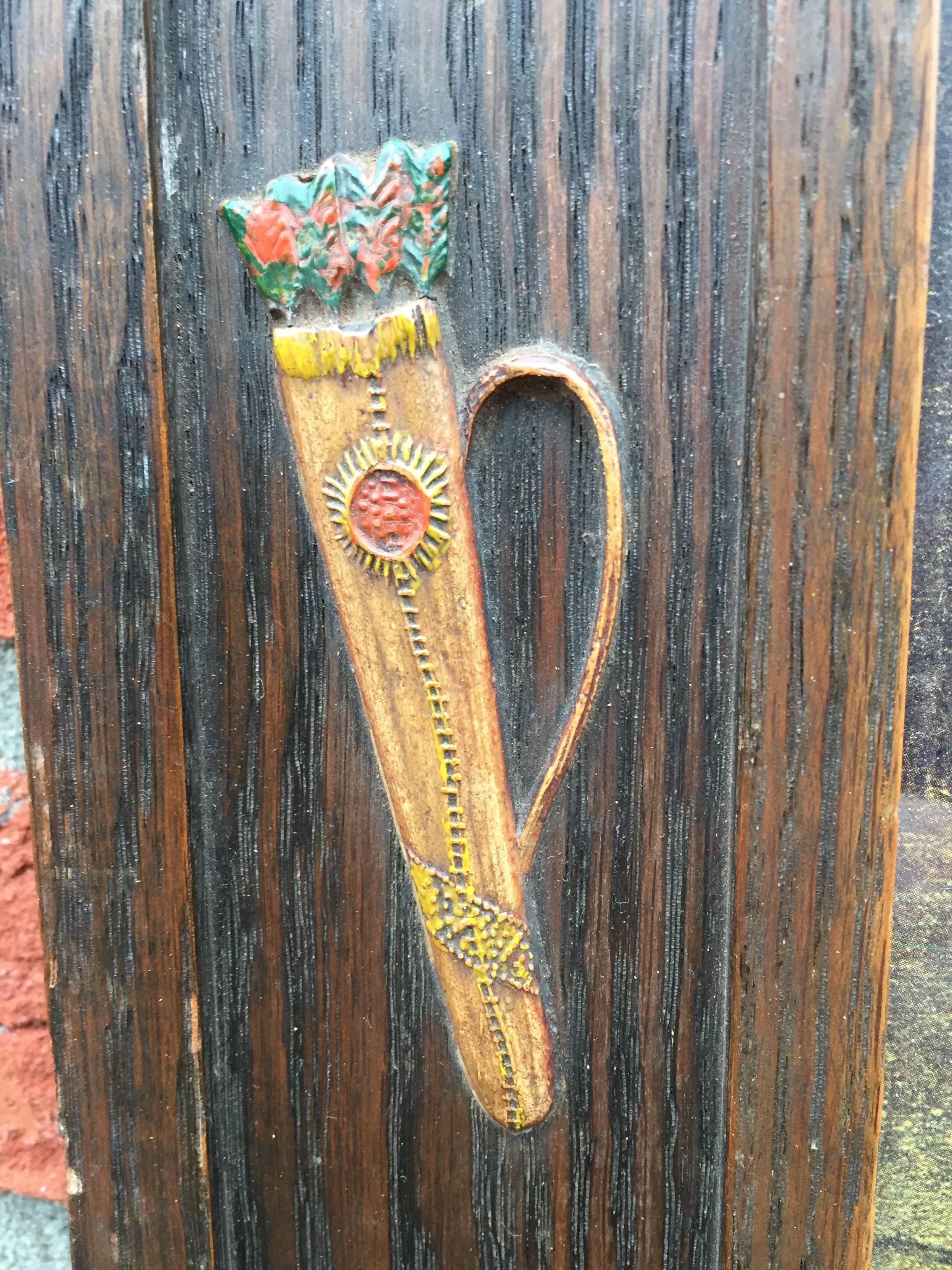 20th Century Antique Wooden Native Indian Design Picture Frame with Teepee Canoe Tomahawk Etc