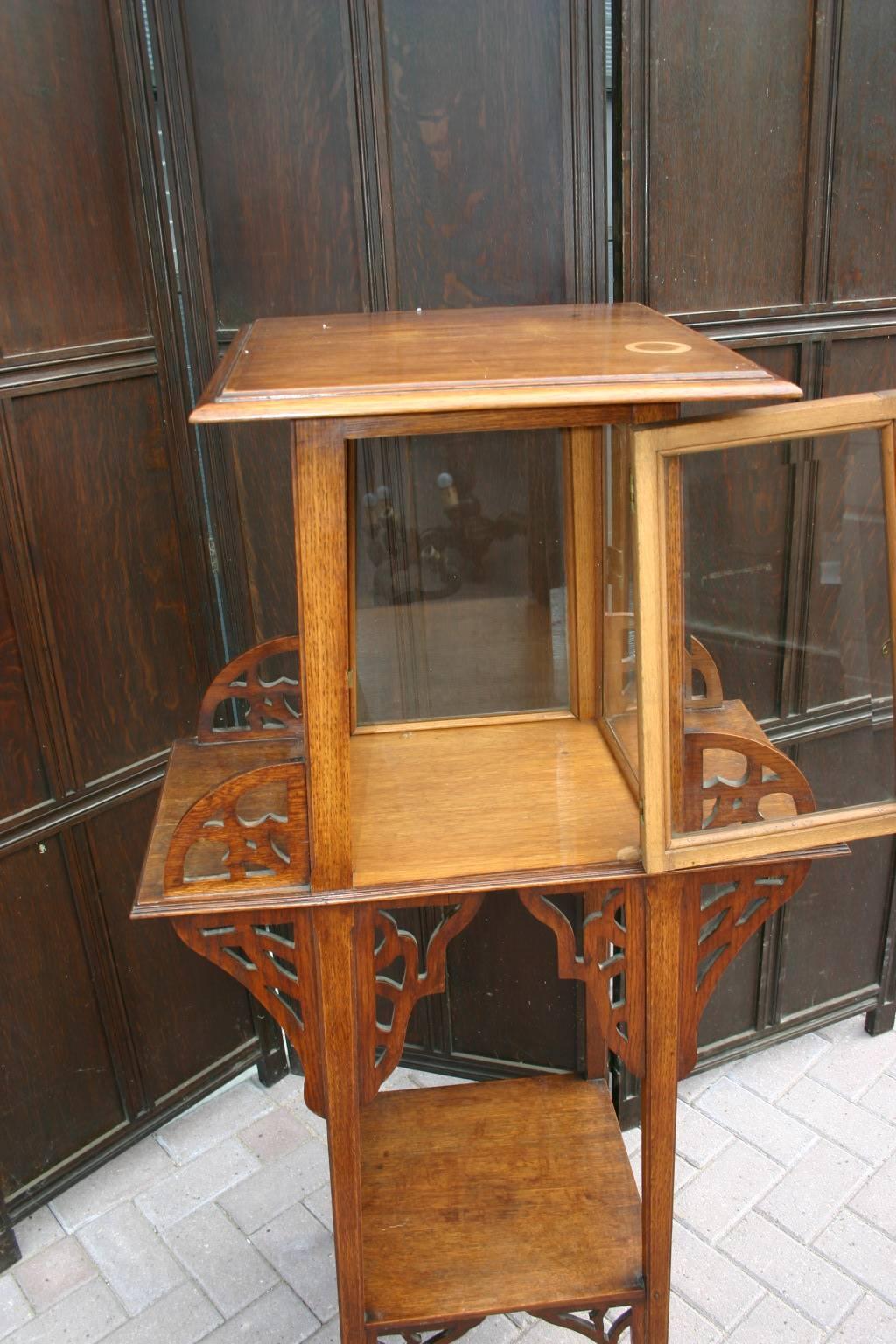 European Rare Jugendstil or Art Nouveau Etagere Table / Stand with Glass Display Cabinet For Sale