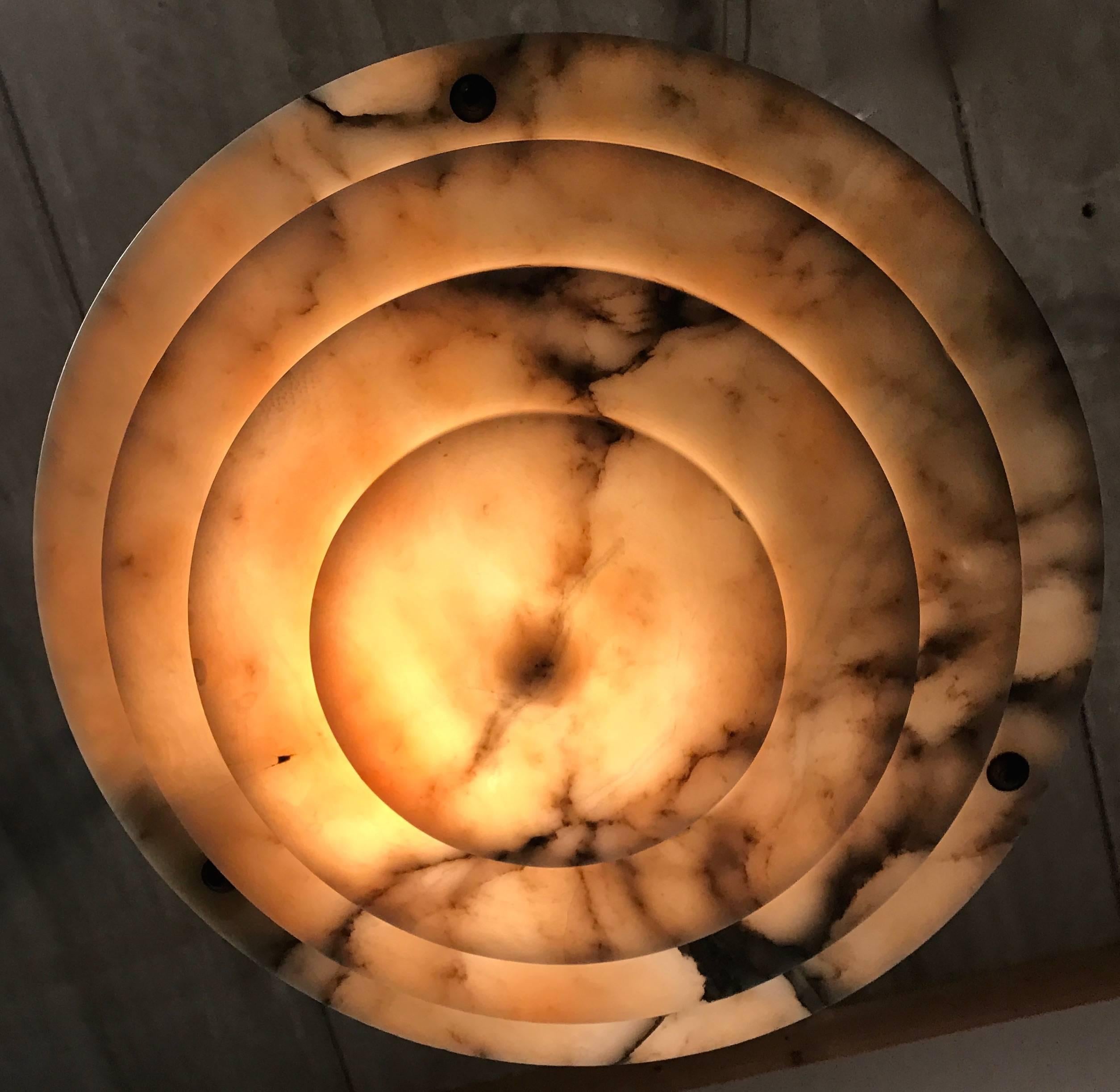 French Good Size 1920s Art Deco Alabaster Pendant Ceiling Lamp Great Shape and Color