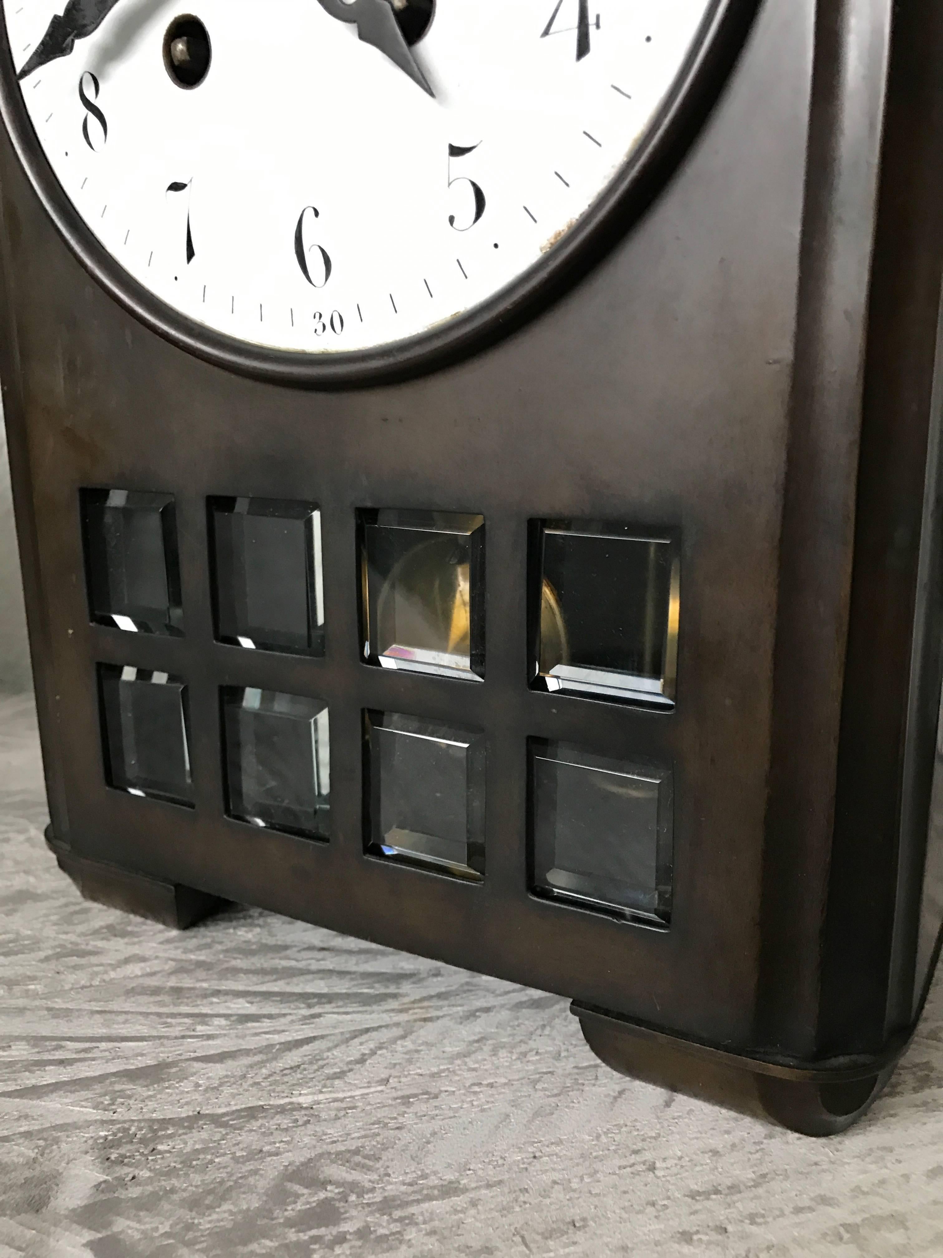 German Rare Art Deco / Bauhaus Bronze Table or Mantel Clock by Lenzkirch / C.Kühling For Sale