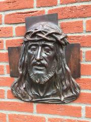 Early 1900 Art Deco Religious Bronze Wall Plaque in Relief Suffering of Christ