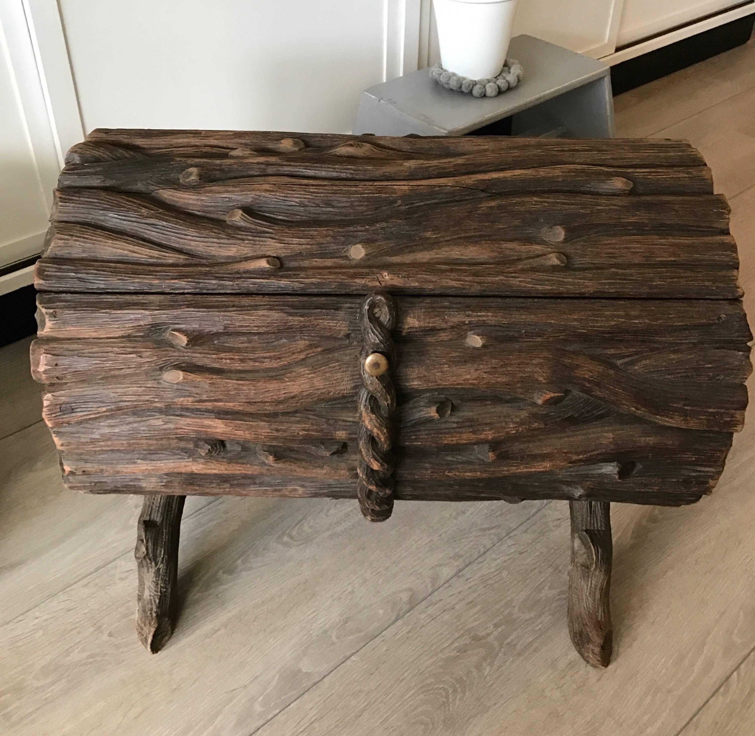 Rare Antique Black Forest Carved Wood Lodge Storage Box, Chest, Trunk  4