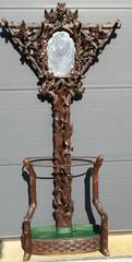 Rare Antique Black Forest Carved Tree Shaped Coat Rack, Umbrella Hall Stand Tree