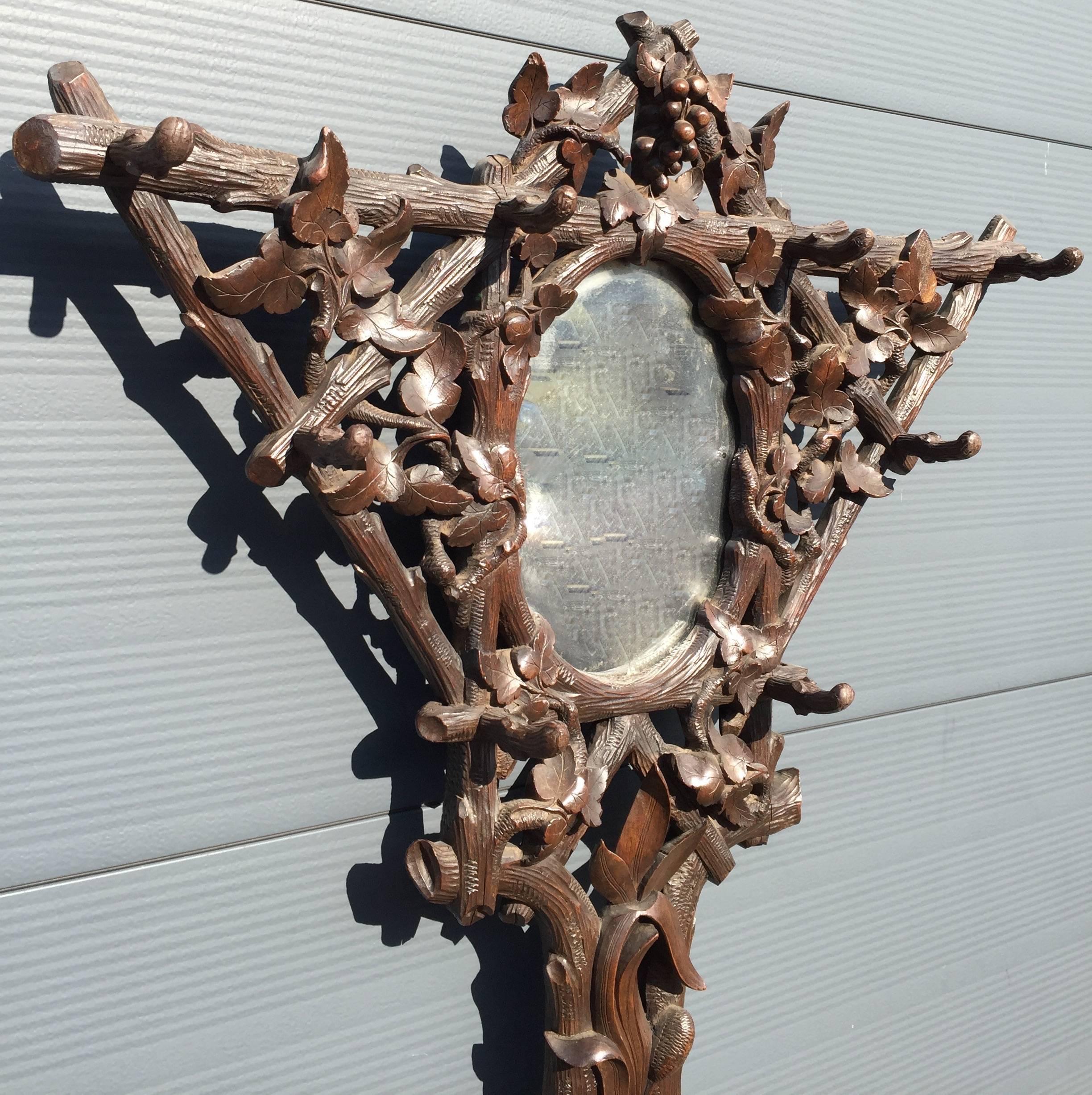 Hand-Carved Rare Antique Black Forest Carved Tree Shaped Coat Rack, Umbrella Hall Stand Tree For Sale
